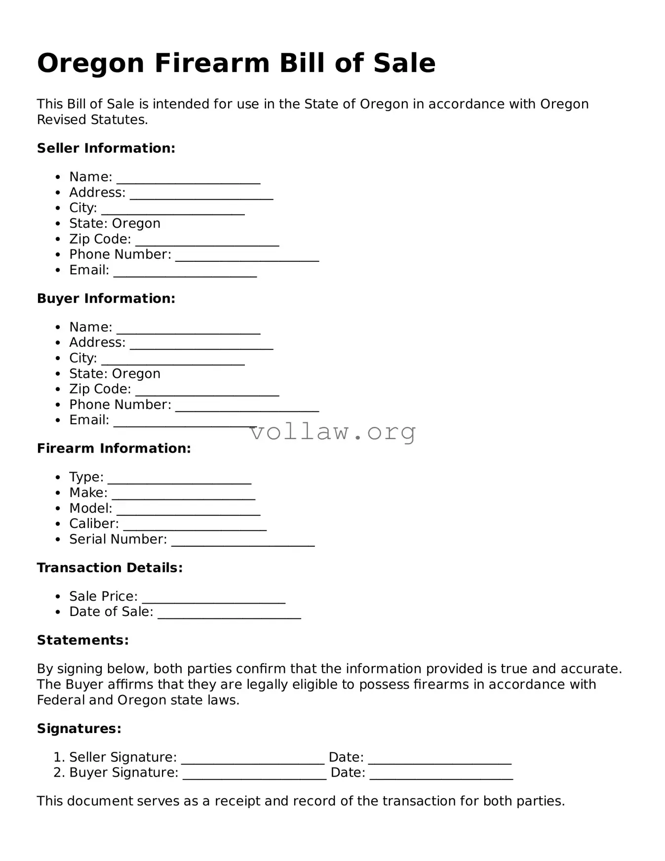 Attorney-Verified  Firearm Bill of Sale Form for Oregon