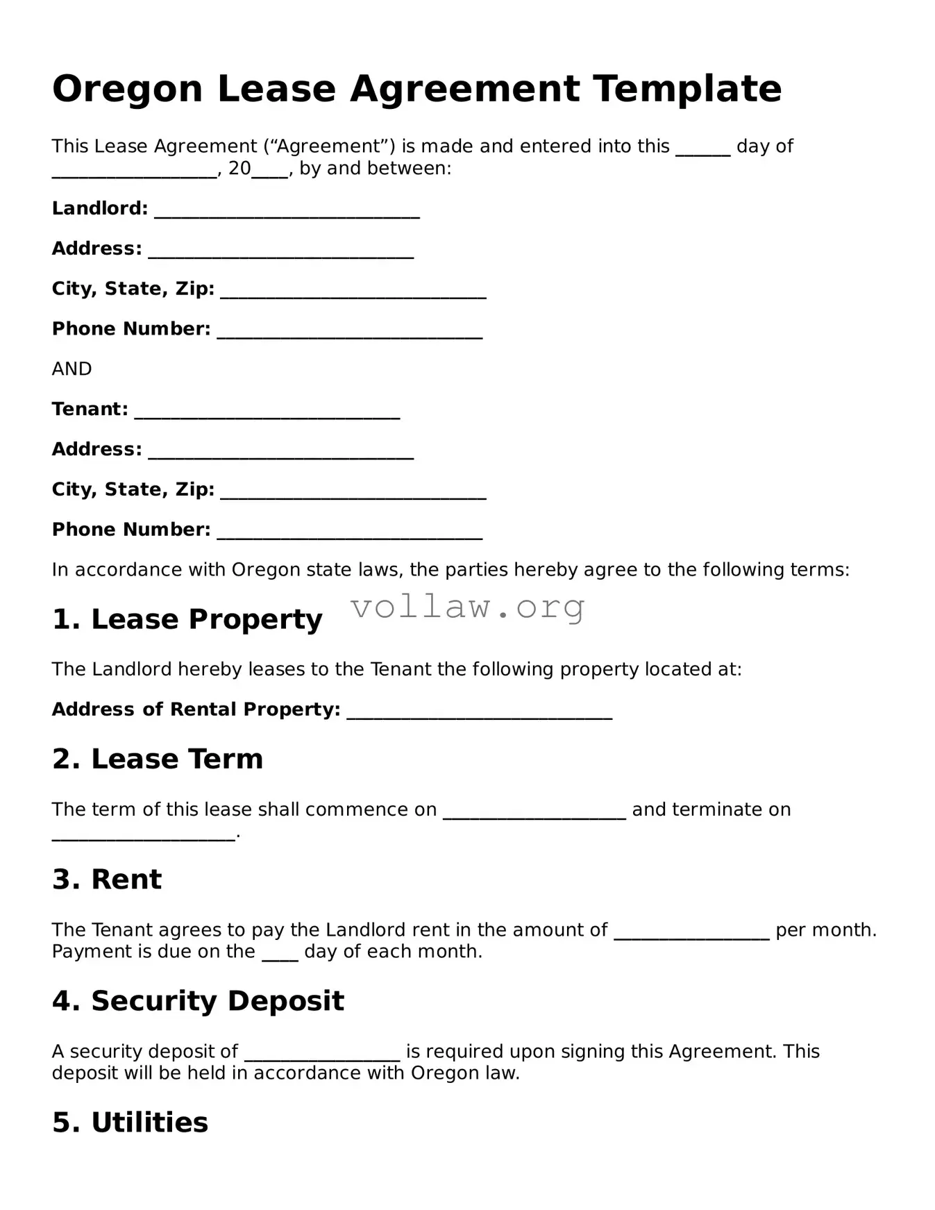 Attorney-Verified  Lease Agreement Form for Oregon