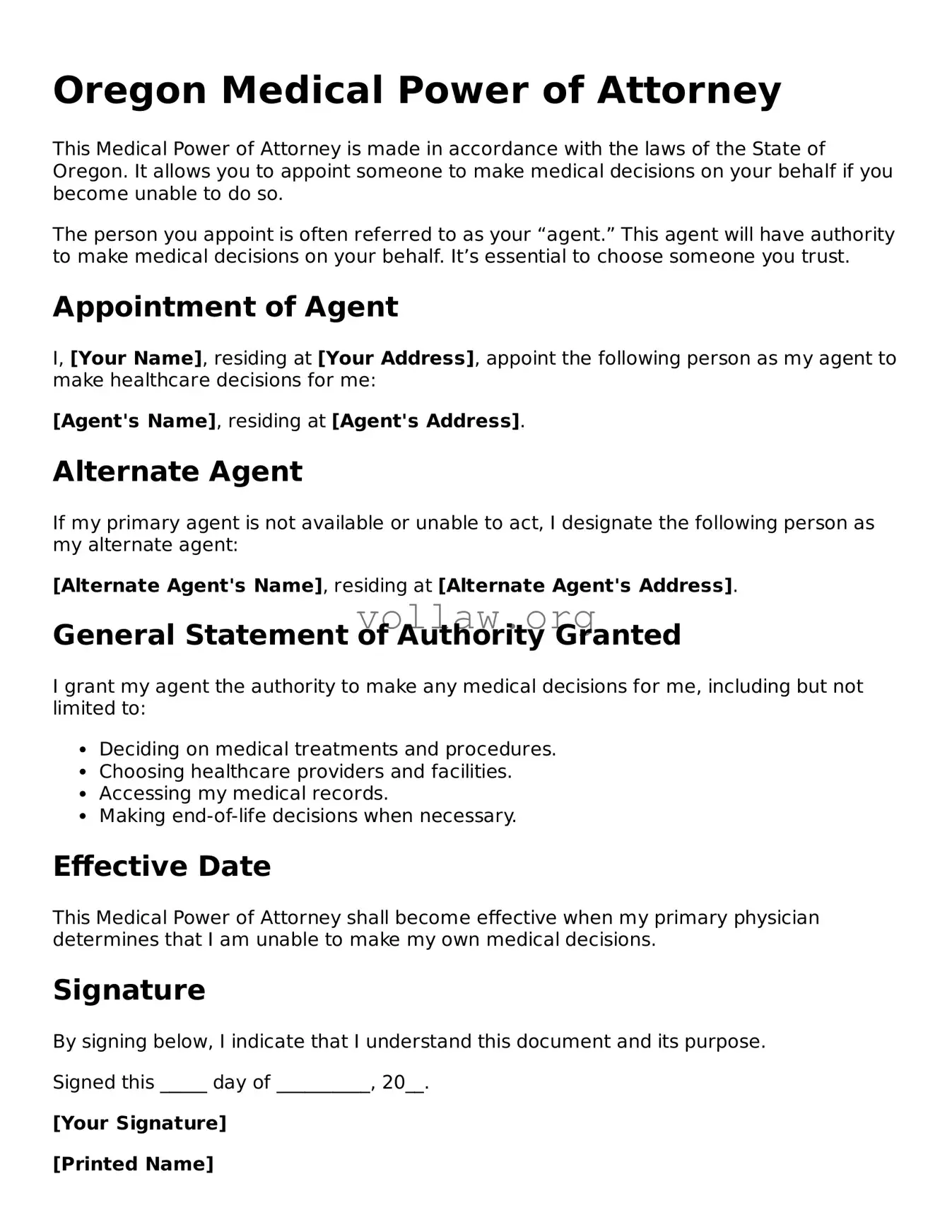 Attorney-Verified  Medical Power of Attorney Form for Oregon