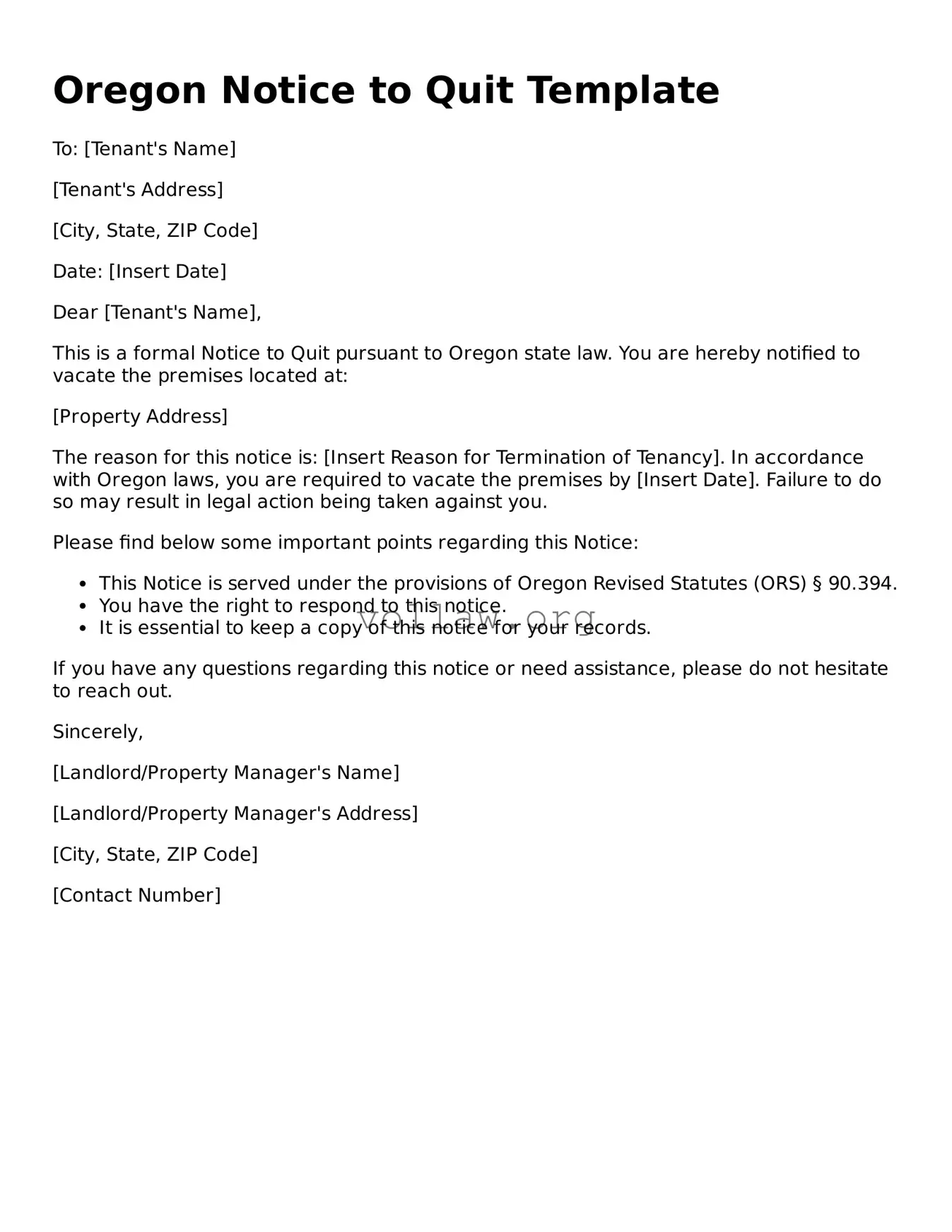 Attorney-Verified  Notice to Quit Form for Oregon