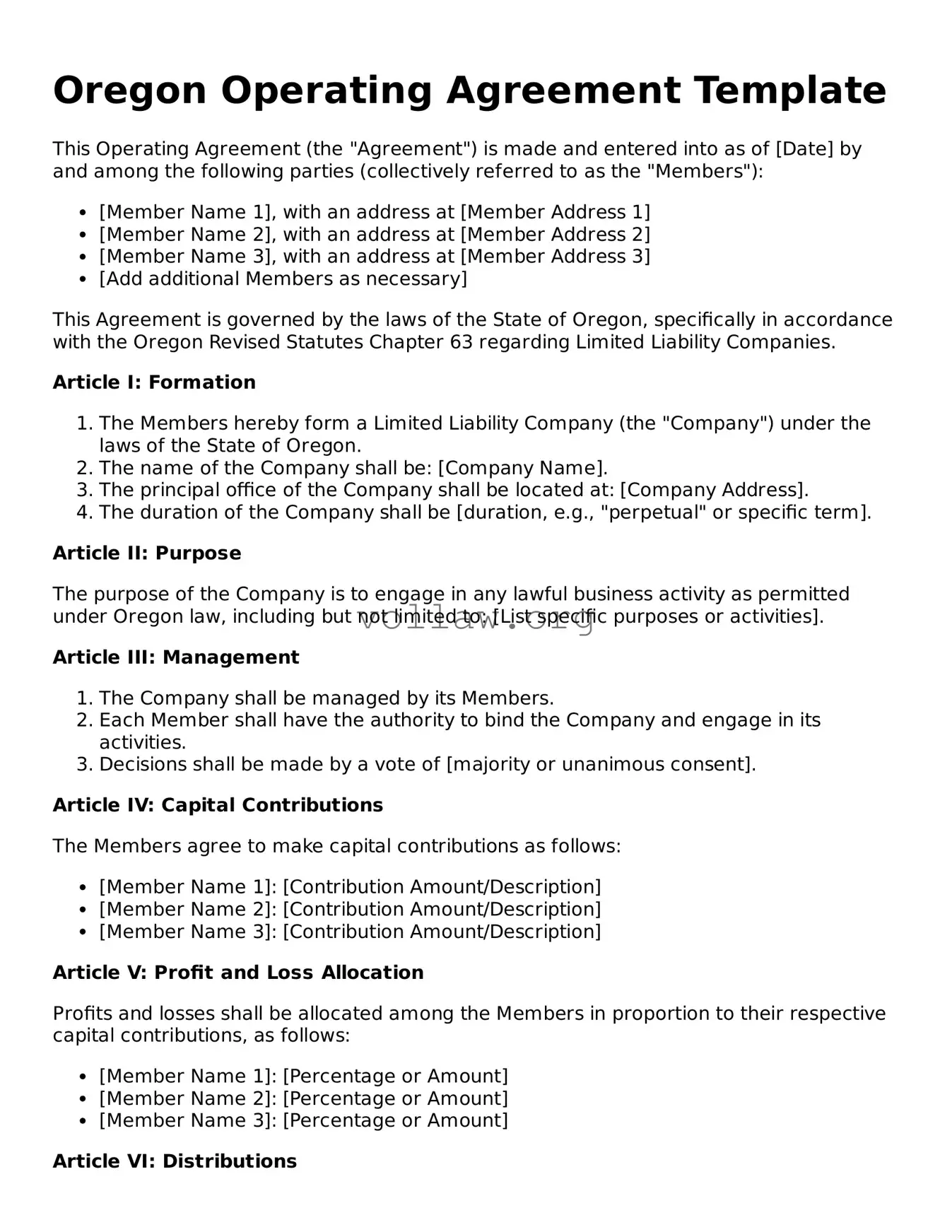 Attorney-Verified  Operating Agreement Form for Oregon