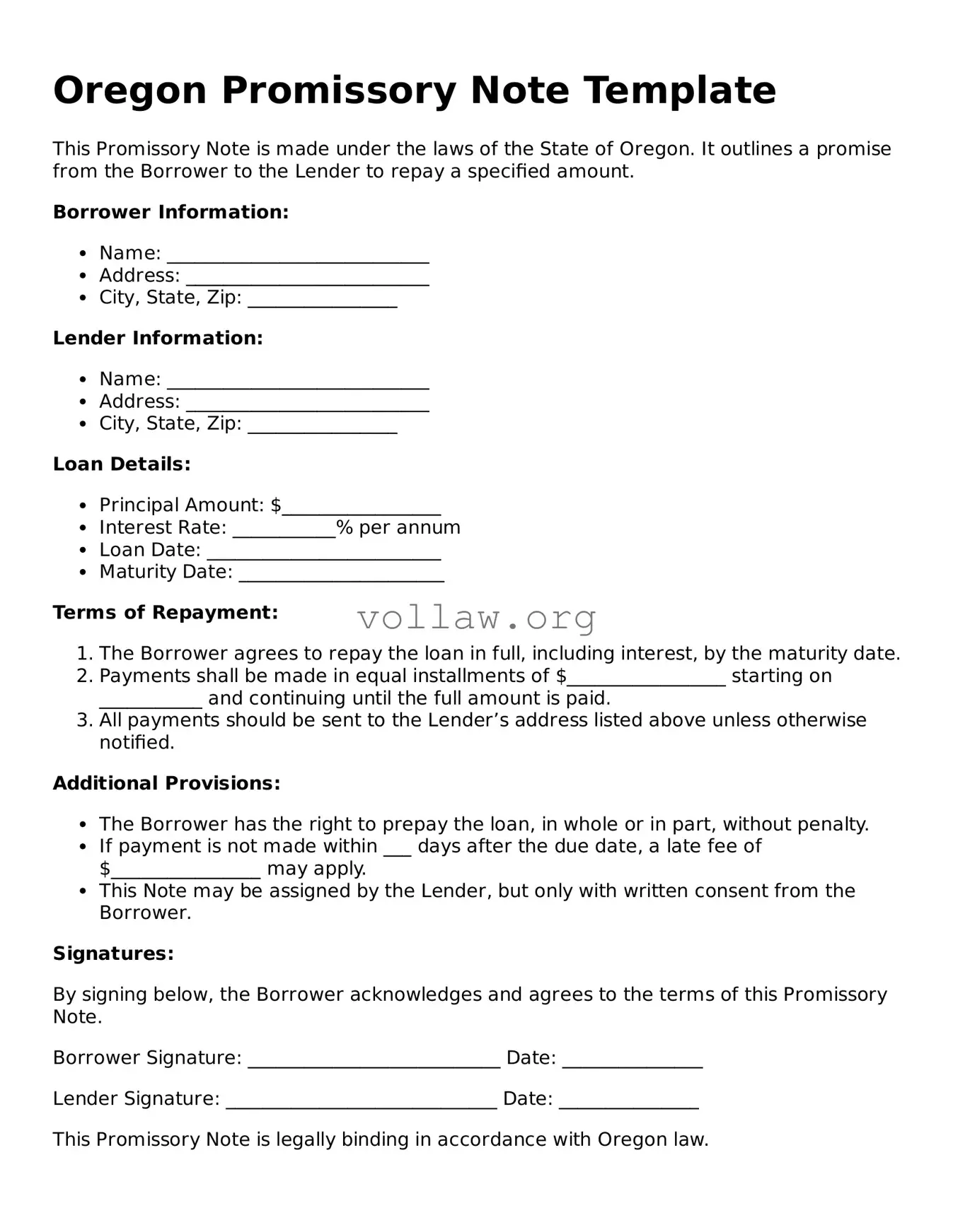 Attorney-Verified  Promissory Note Form for Oregon
