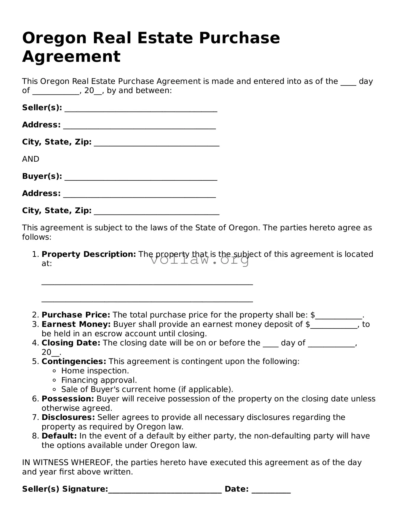 Attorney-Verified  Real Estate Purchase Agreement Form for Oregon