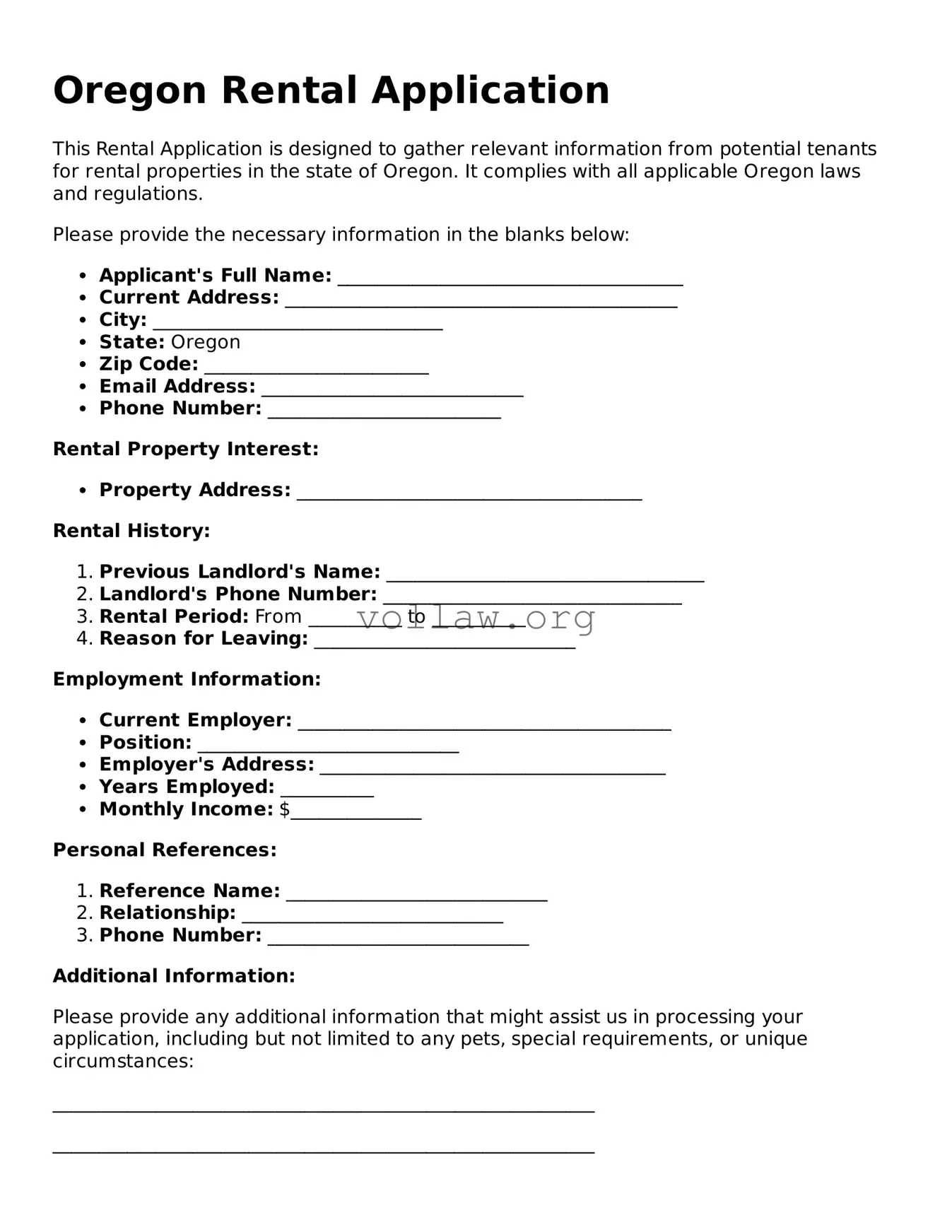 Attorney-Verified  Rental Application Form for Oregon