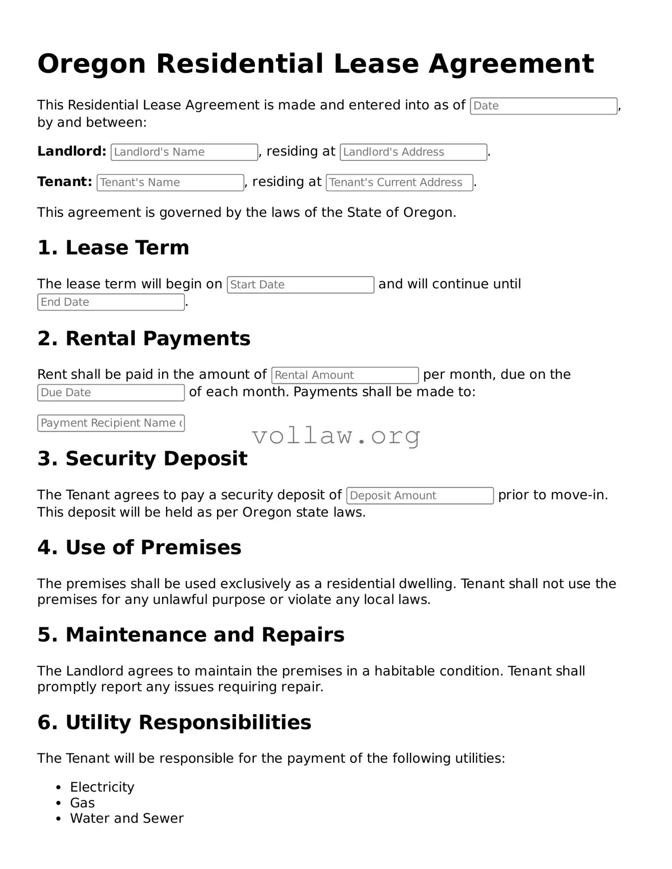 Attorney-Verified  Residential Lease Agreement Form for Oregon