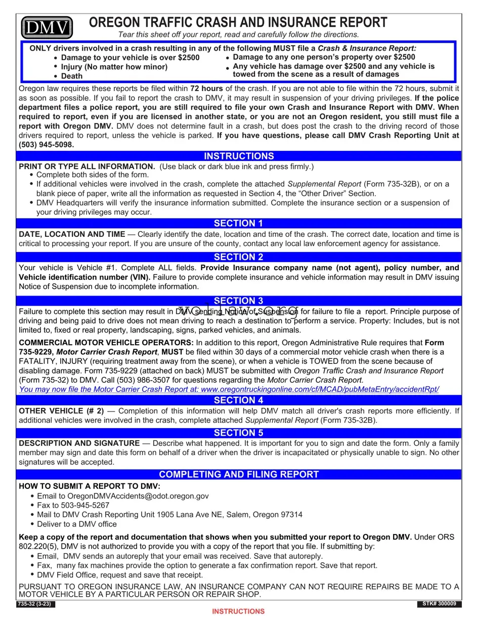 Oregon Dmv Accident Report Template