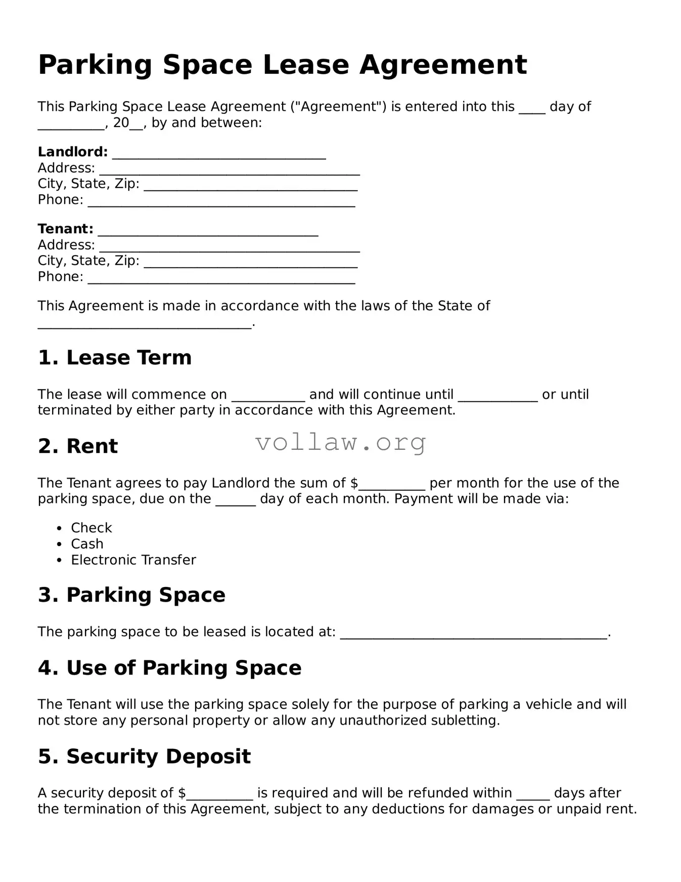 Free Parking Space Lease Agreement Form