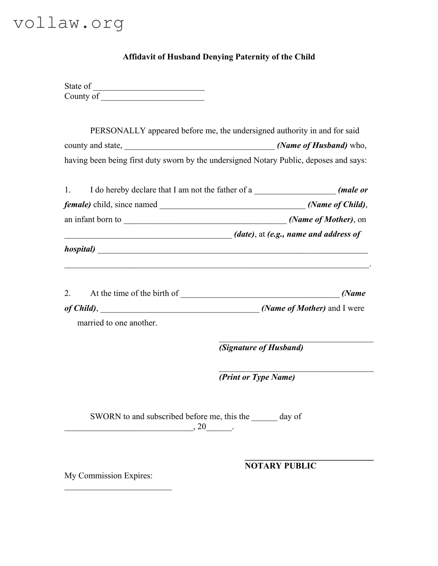 Affidavit Denying Paternity Template
