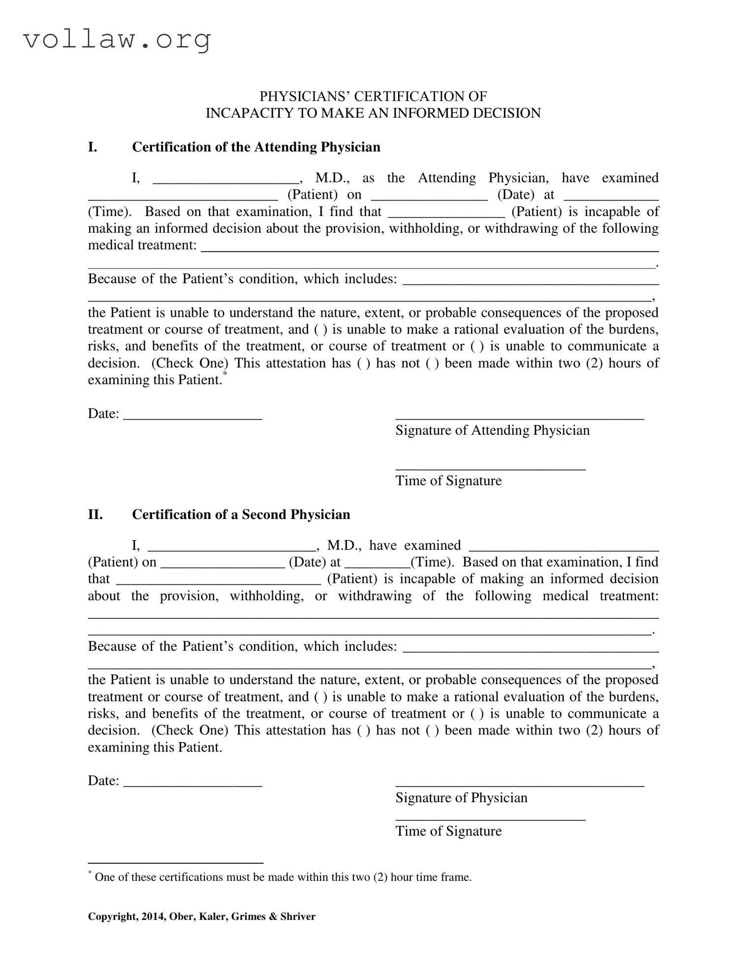 Certification Of Incapacity Template