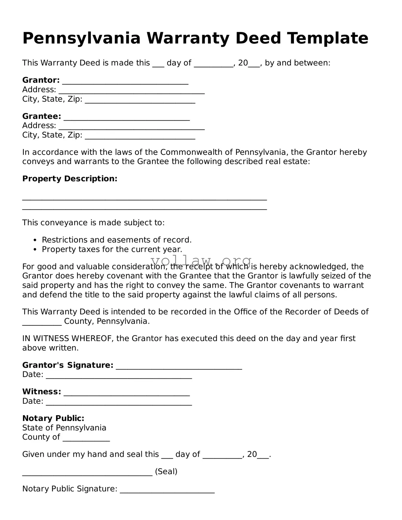 Attorney-Verified  Deed Form for Pennsylvania