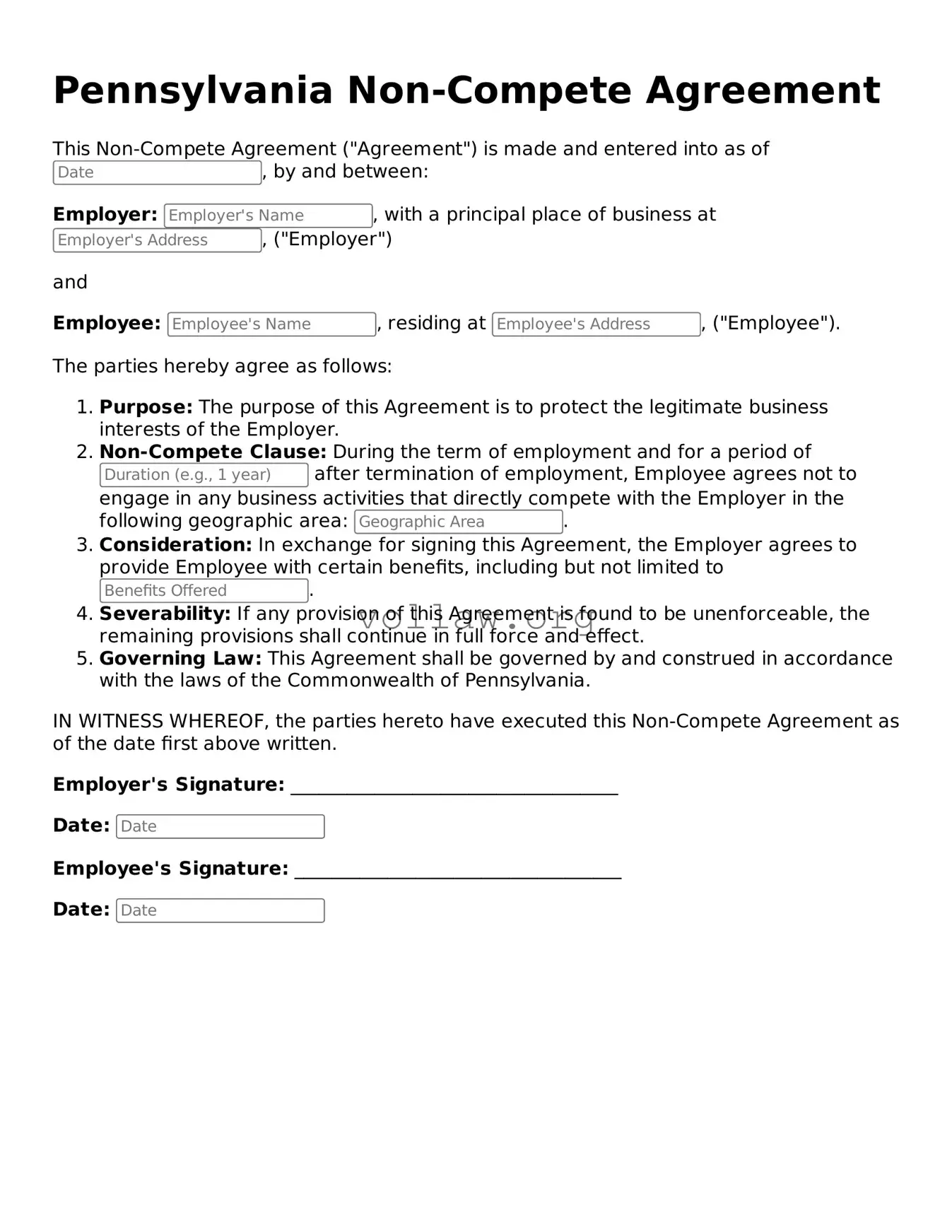 Attorney-Verified  Non-compete Agreement Form for Pennsylvania