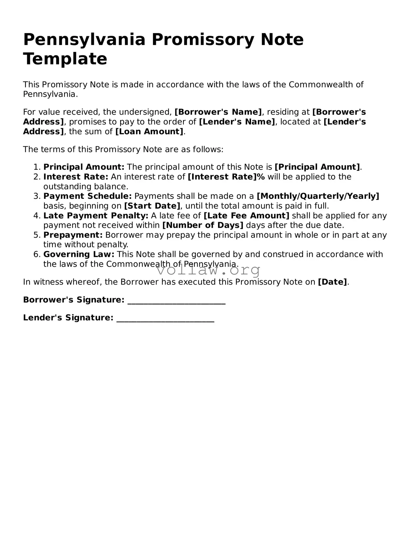Attorney-Verified  Promissory Note Form for Pennsylvania