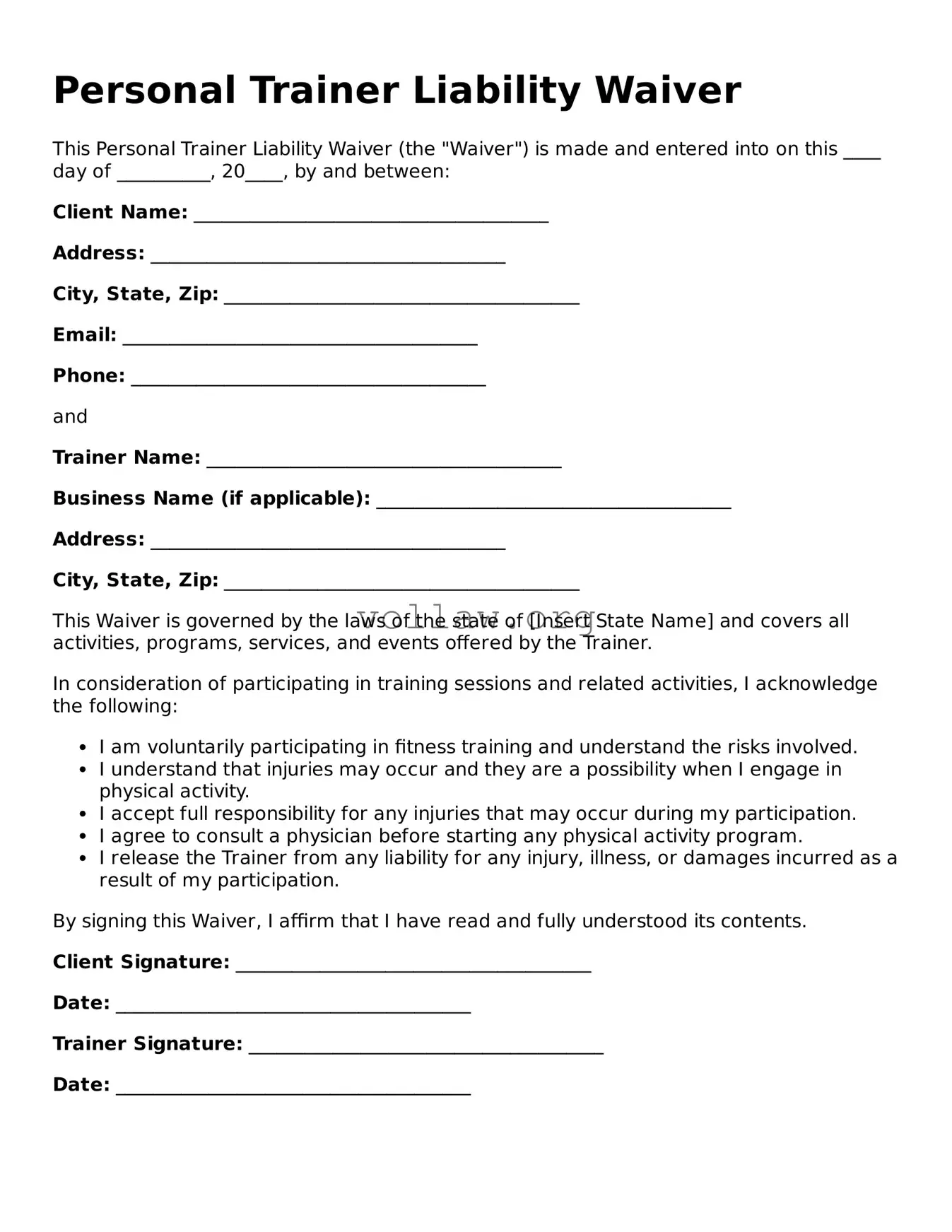Free Personal Trainer Liability Waiver Form