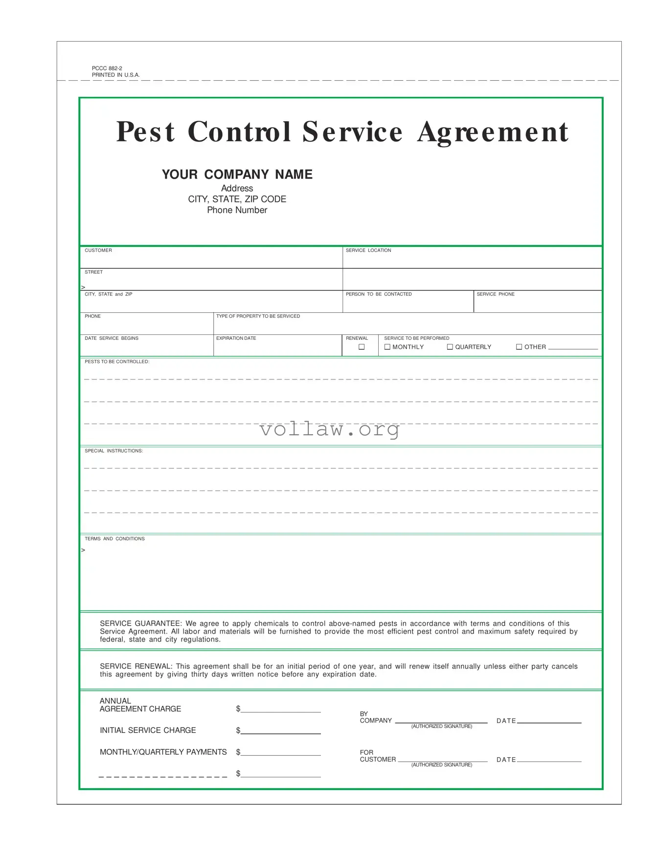 Pest Control Contract Template