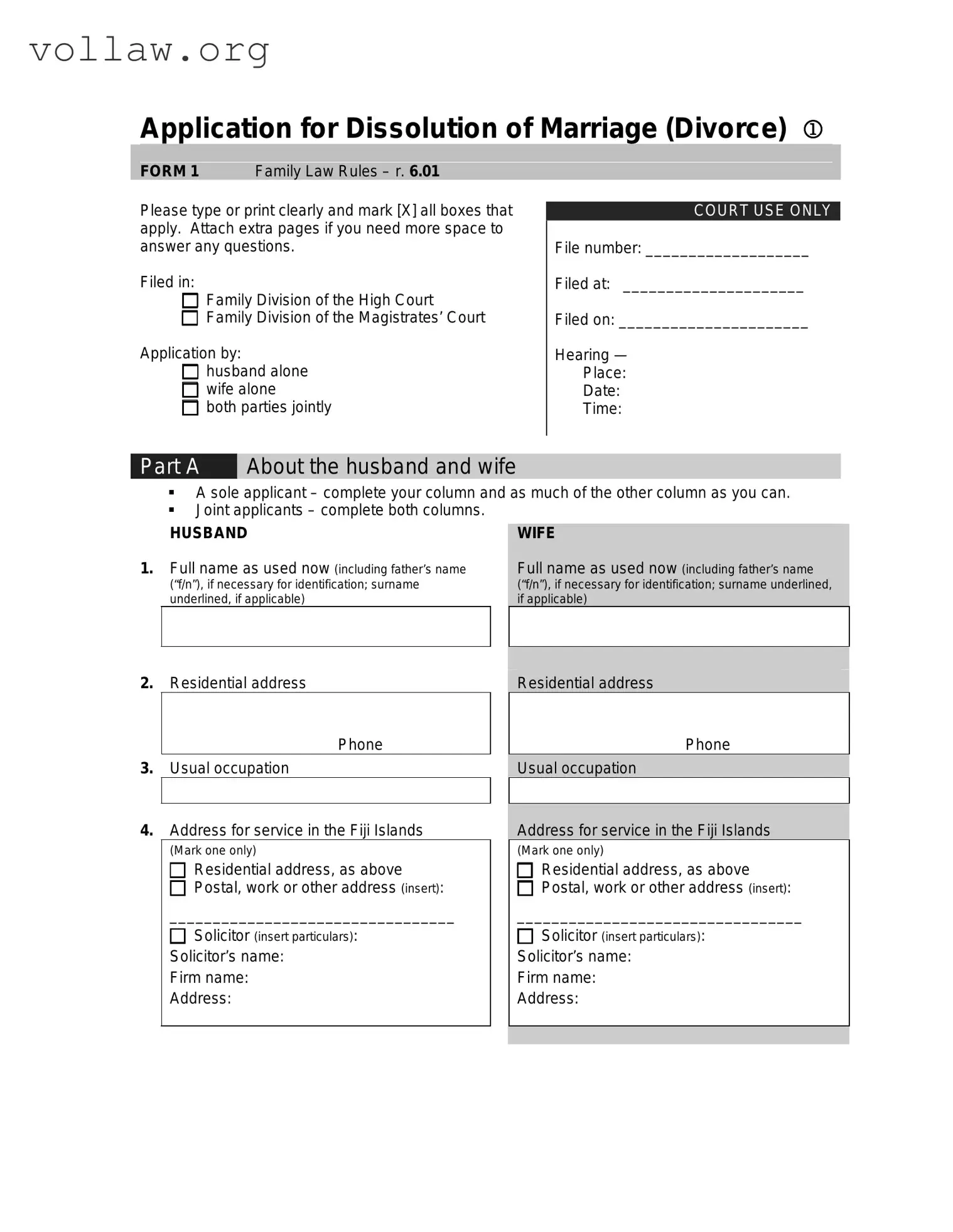 Application For Divorce Template