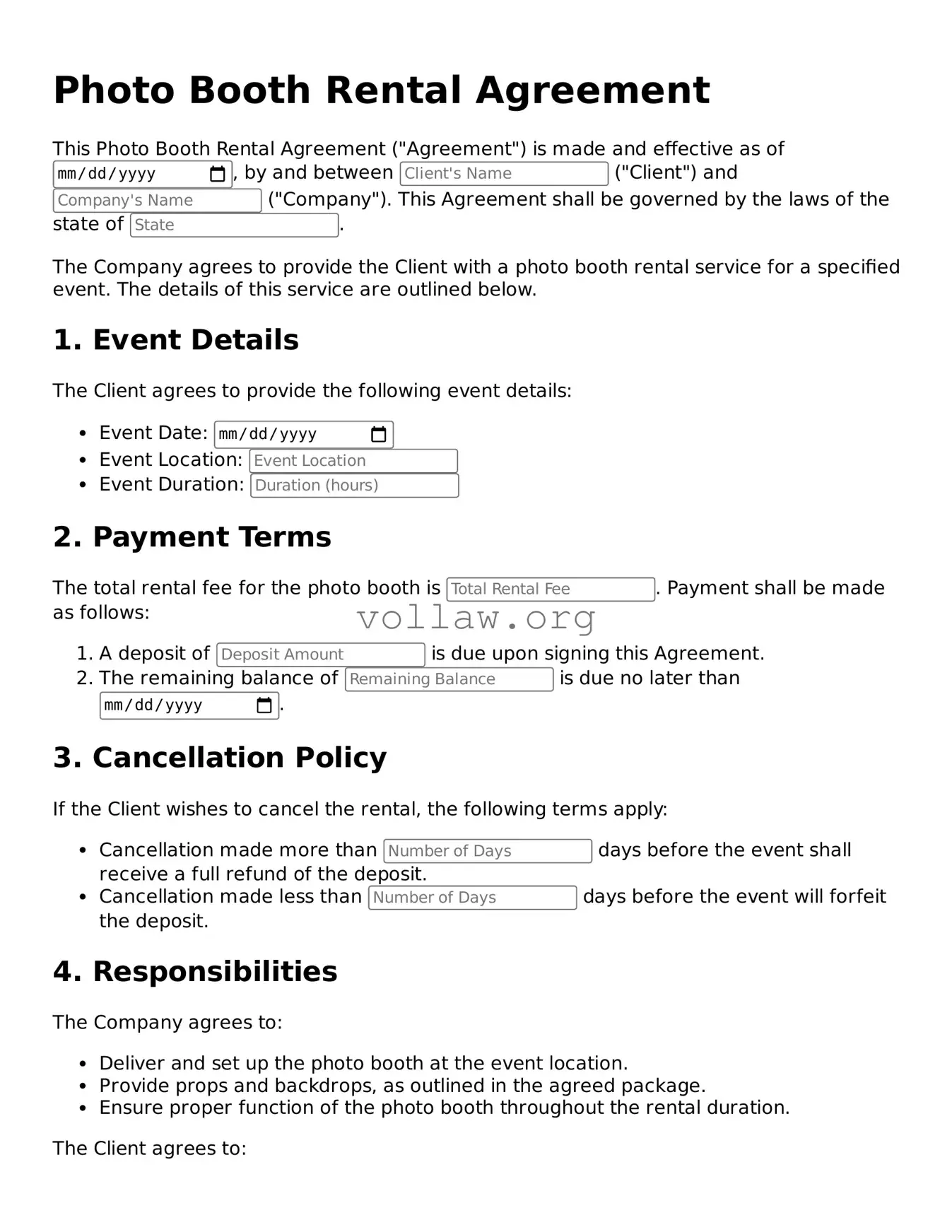 Free Photo Booth Rental Agreement Form