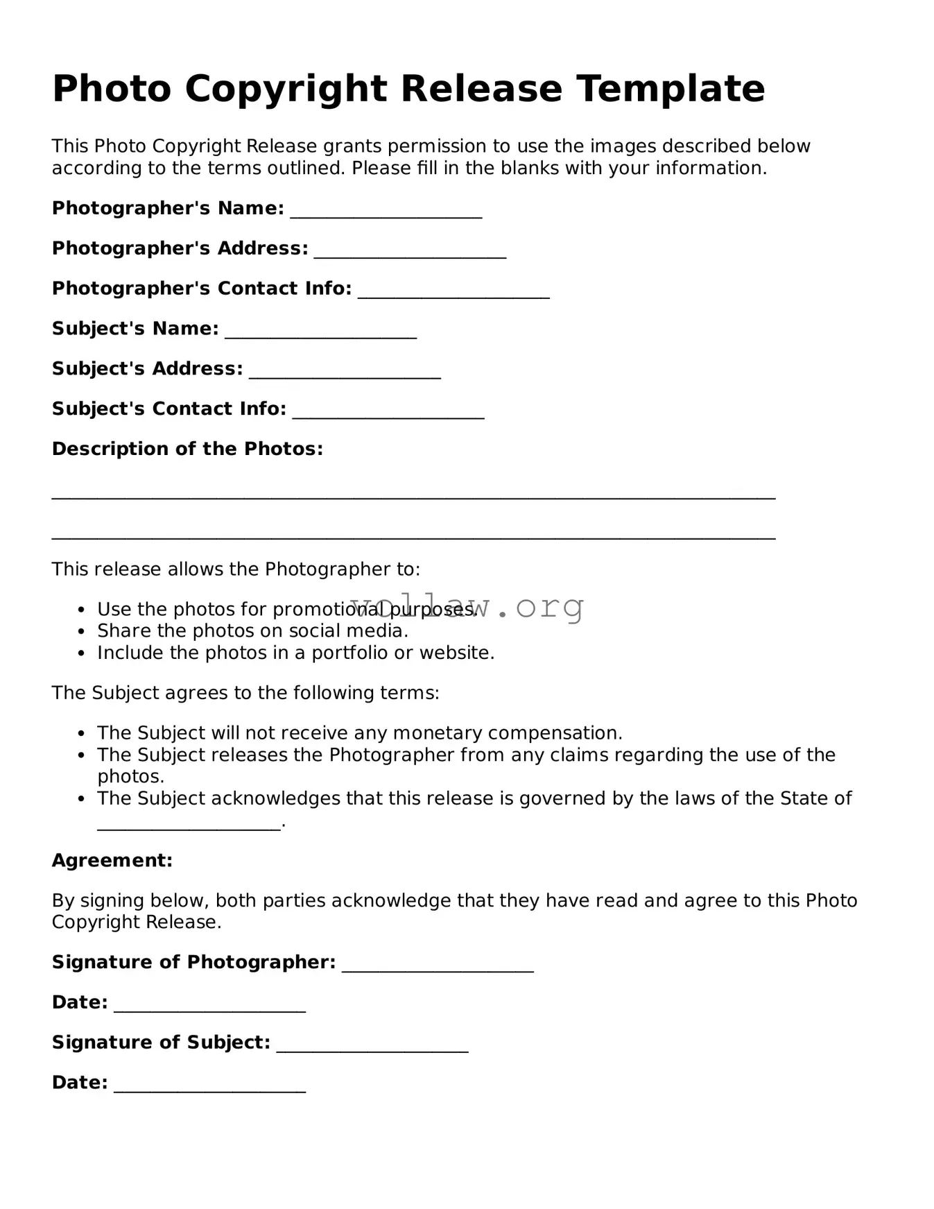 Free Photo Copyright Release Form