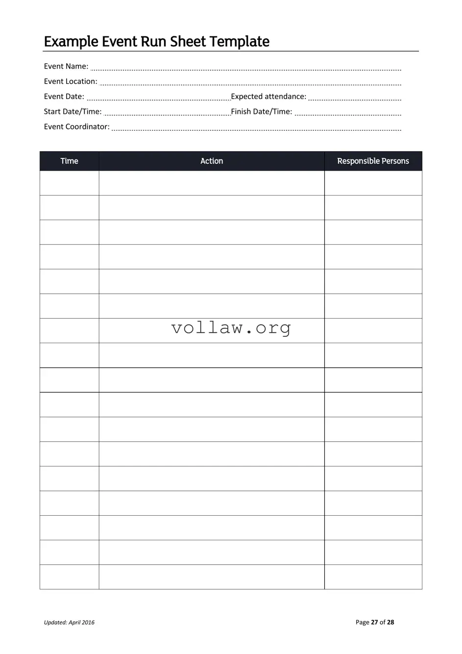Running Sheet Template