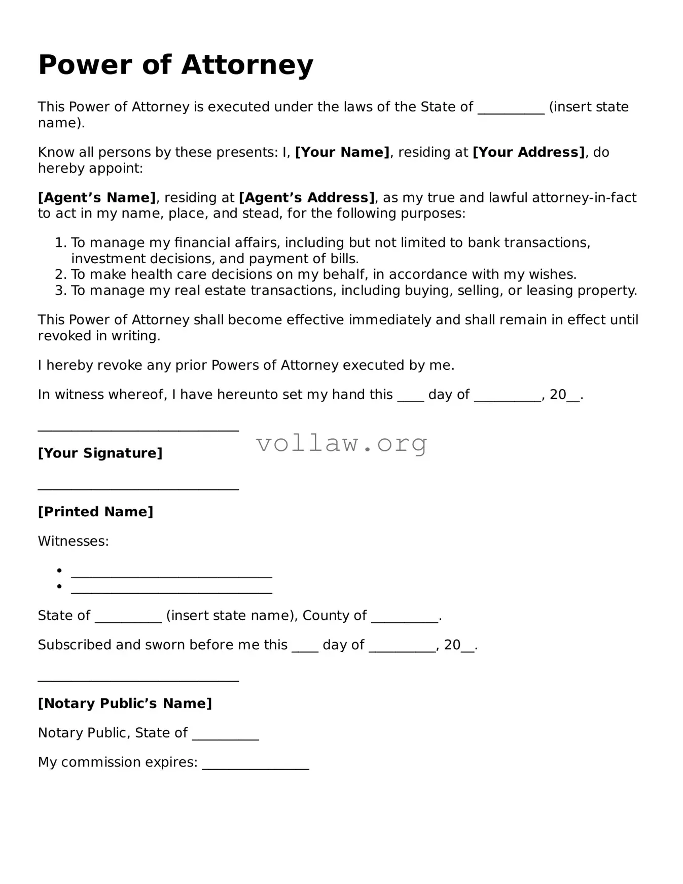 Free Power of Attorney Form