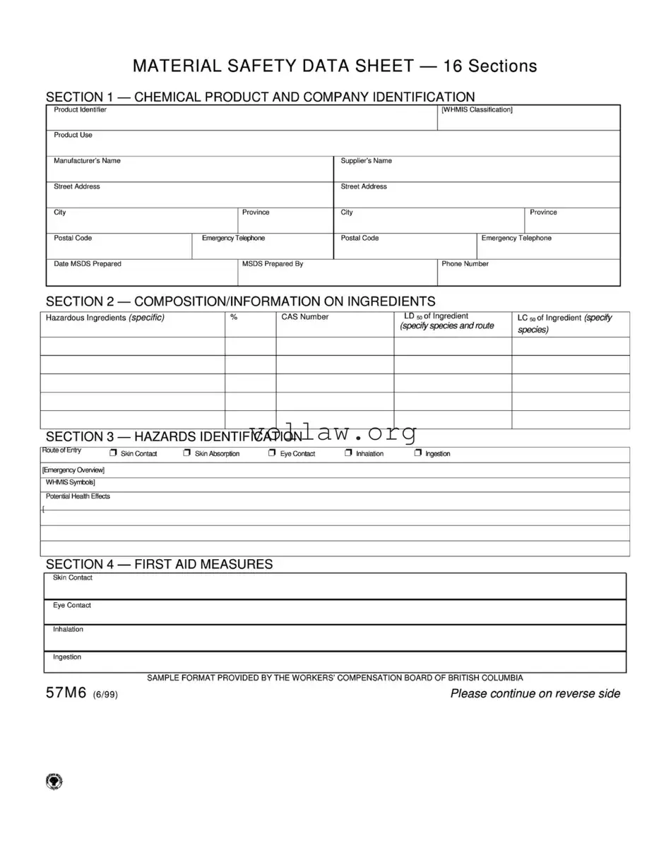 Material Safety Sheet Template