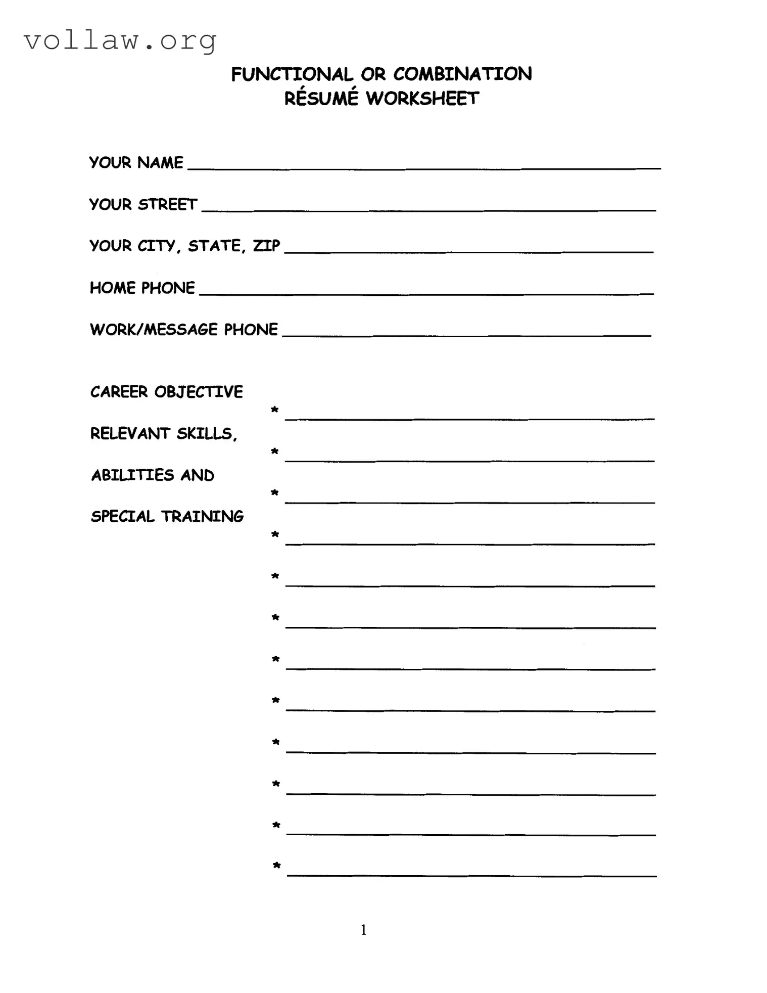 Fill In The Resume Worksheet Template