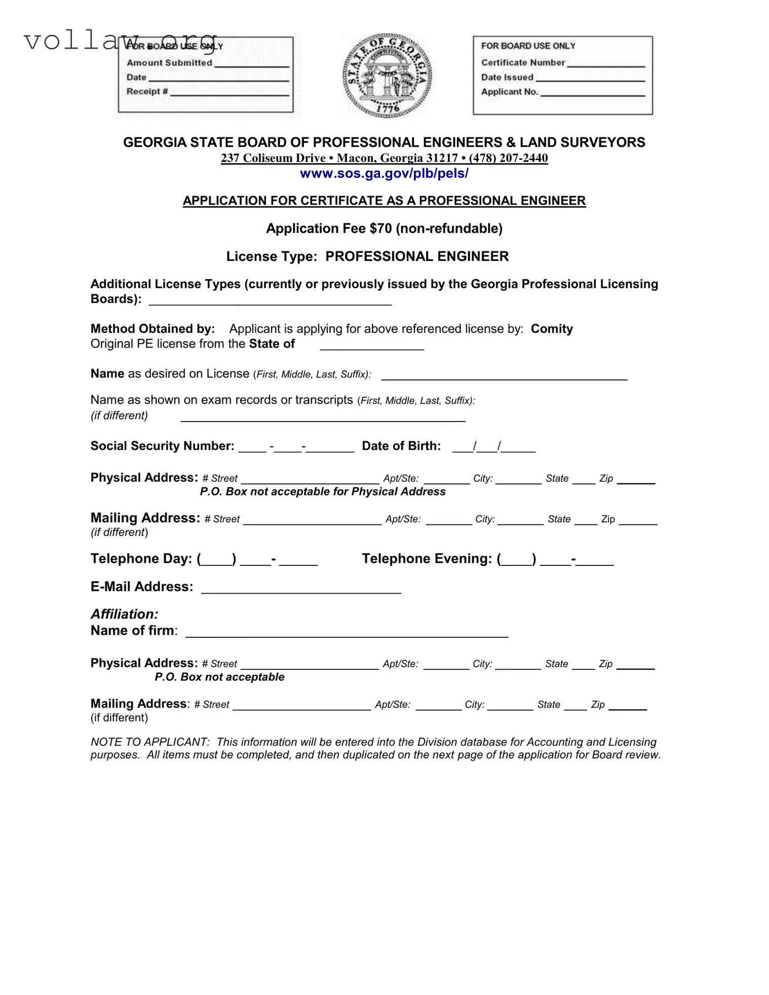 Georgia Pe Comity Application Template