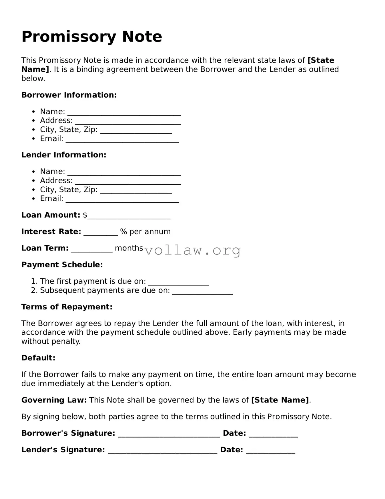 Free Promissory Note Form