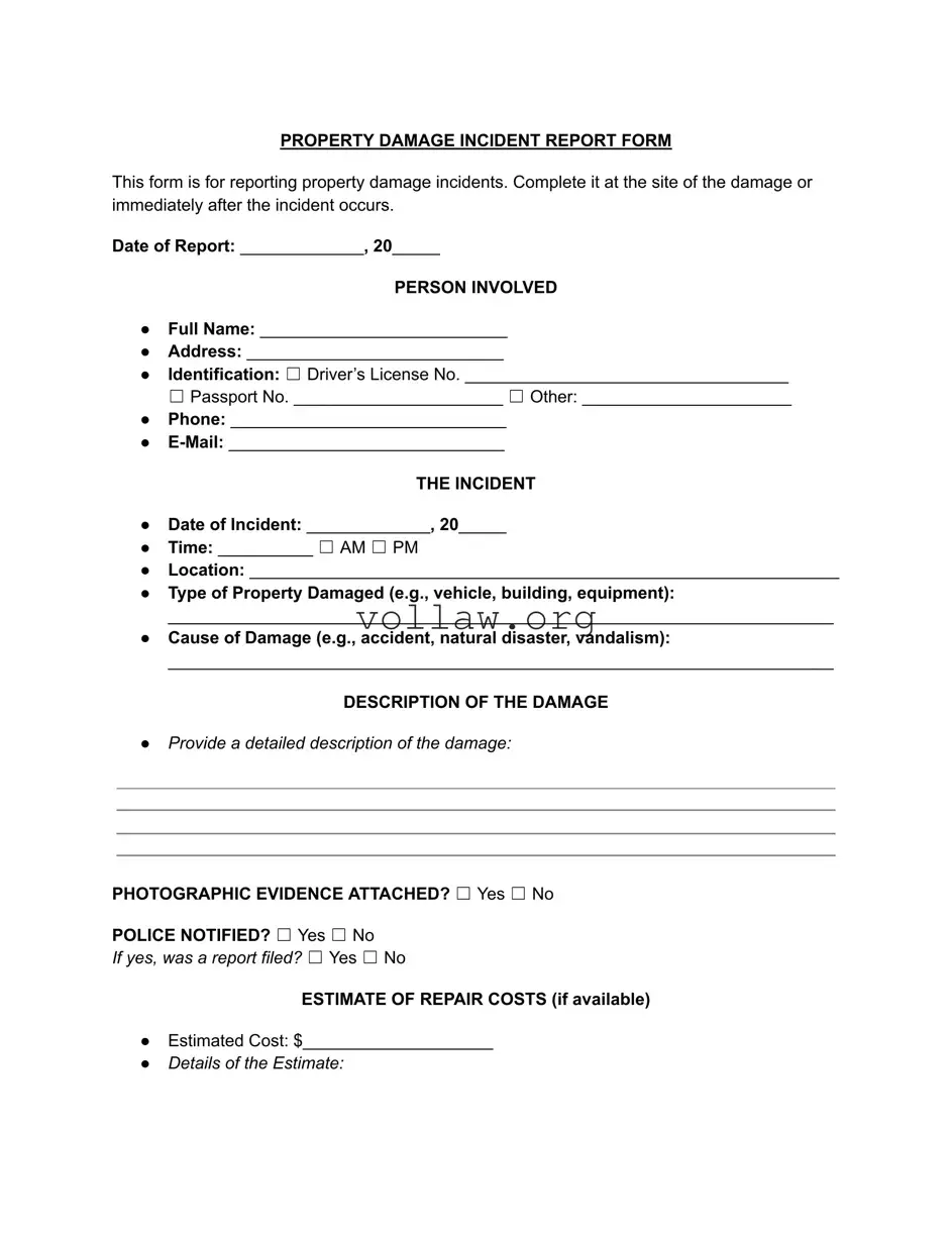 Property Damage Incident Report Template