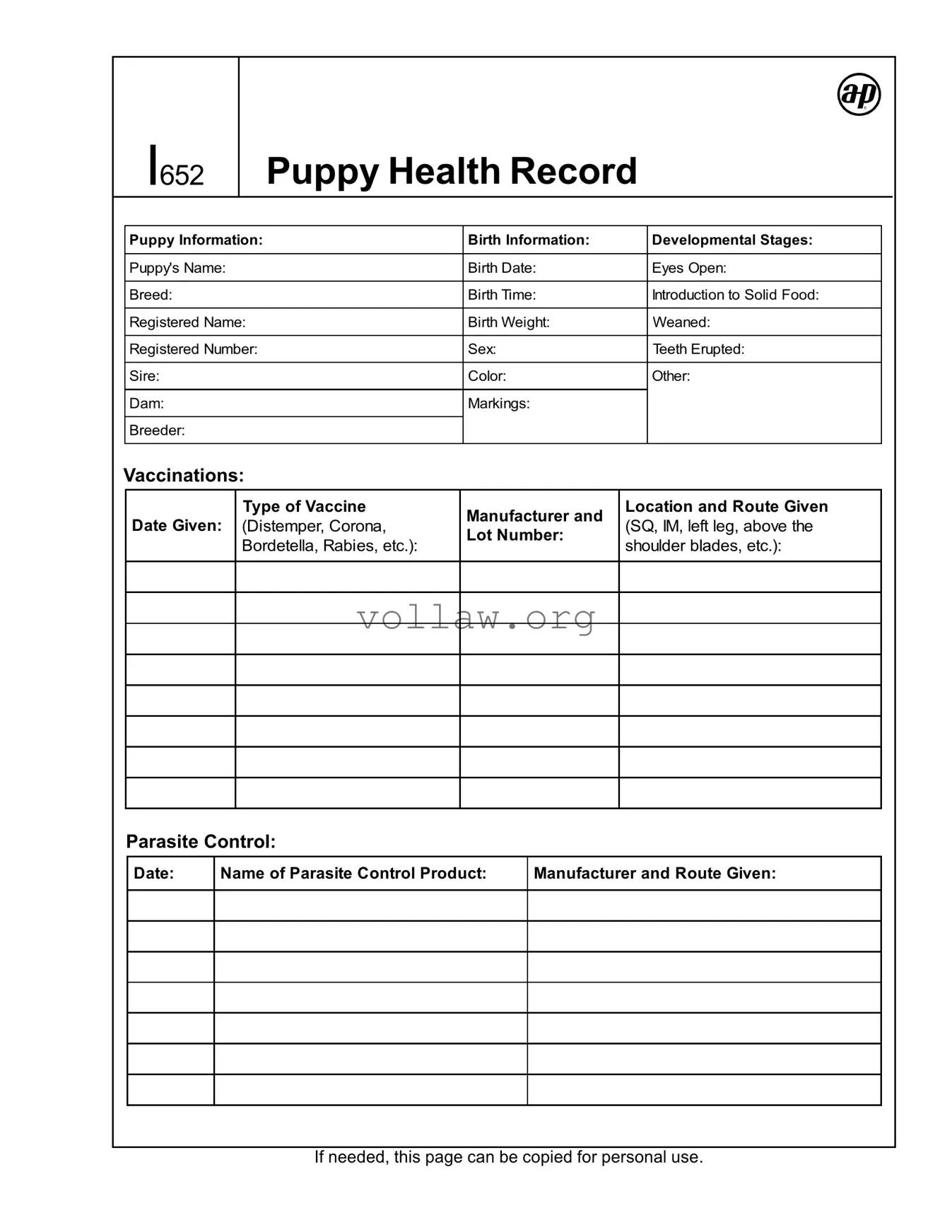 Puppy Health Record Template