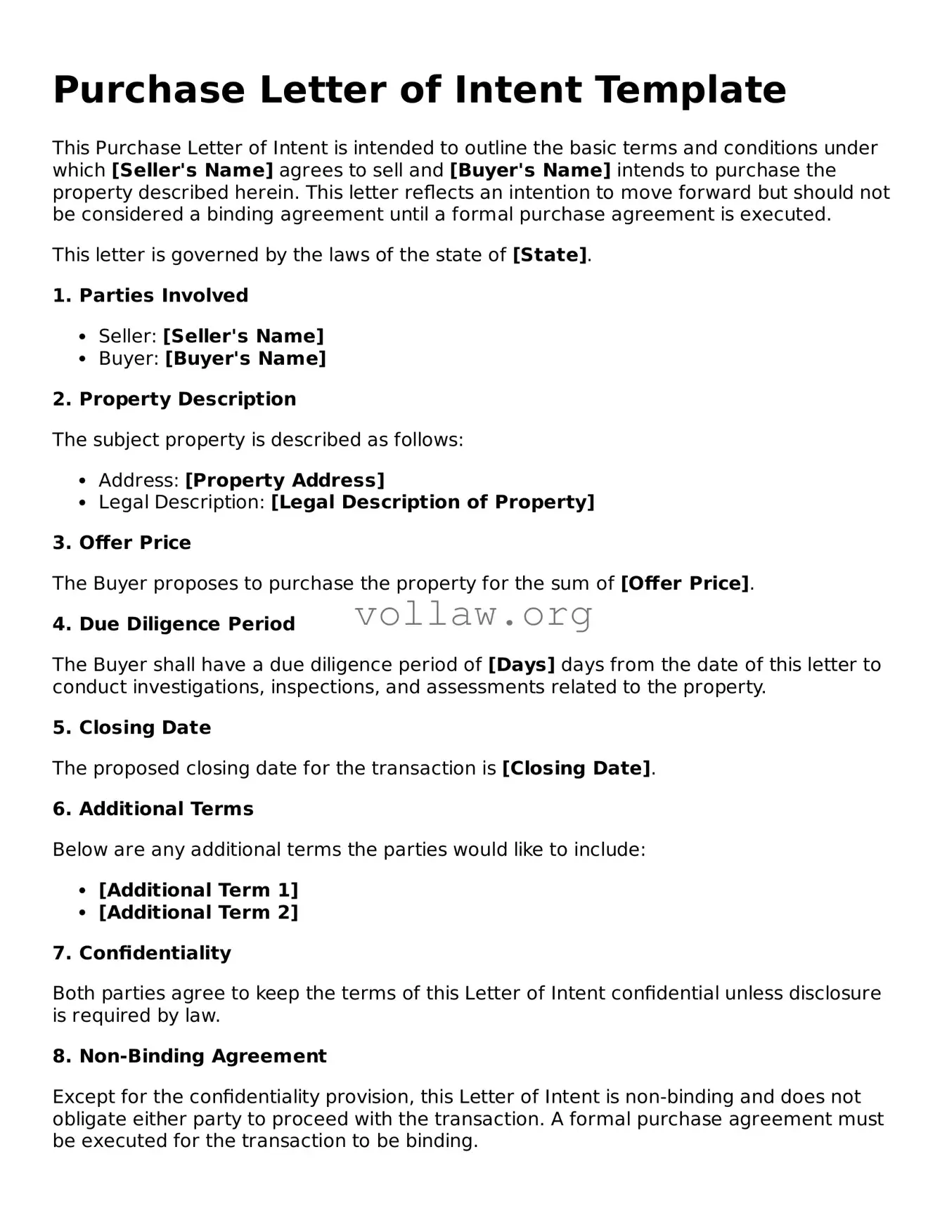 Free Purchase Letter of Intent Form
