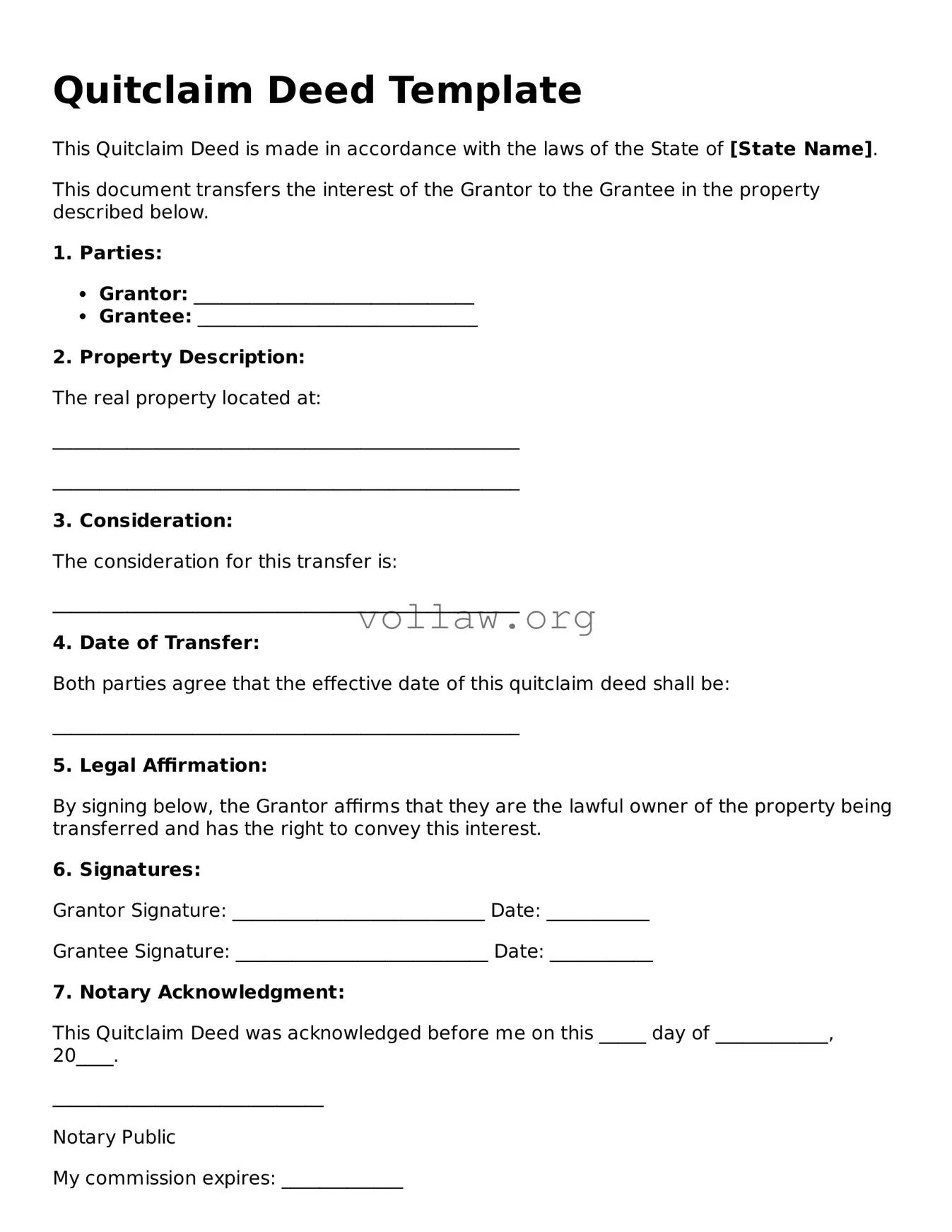 Free Quitclaim Deed Form