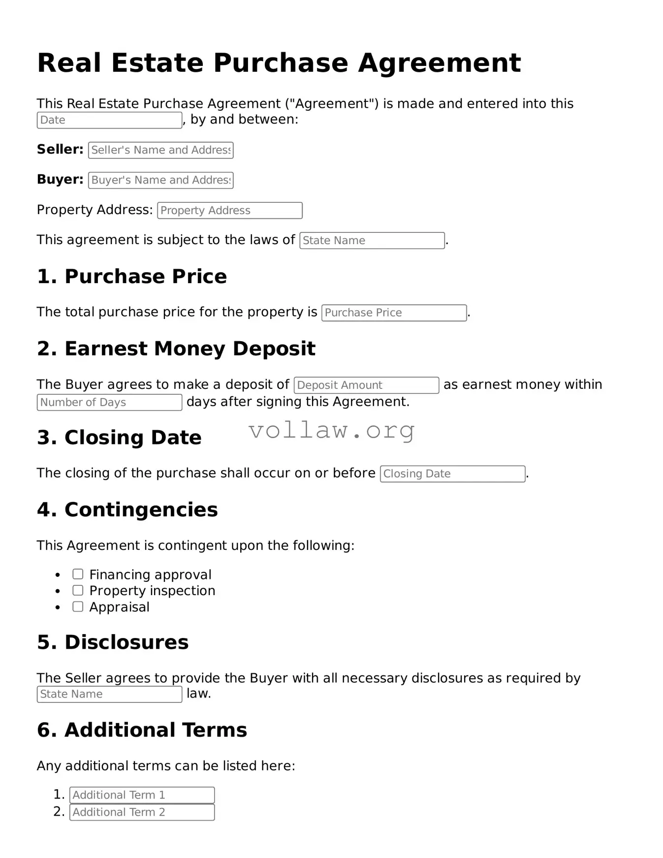 Free Real Estate Purchase Agreement Form