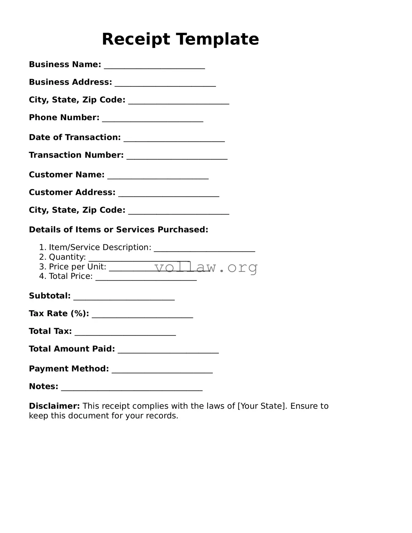 Free Receipt Template Form