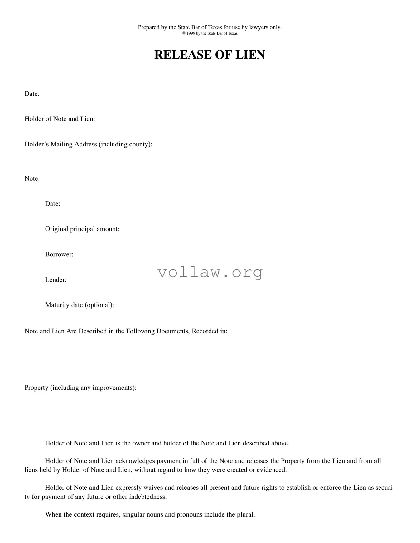 Release Of Lien Texas Template