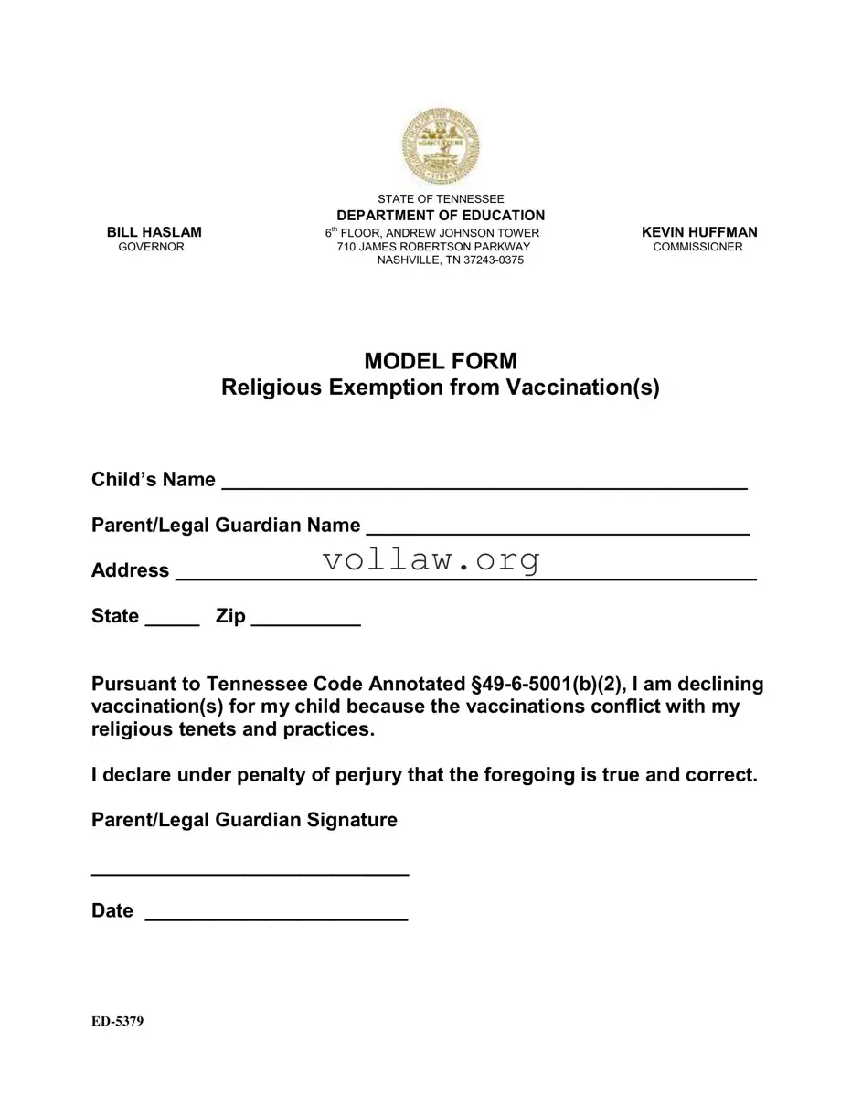 Tn Exemption Vaccination Template