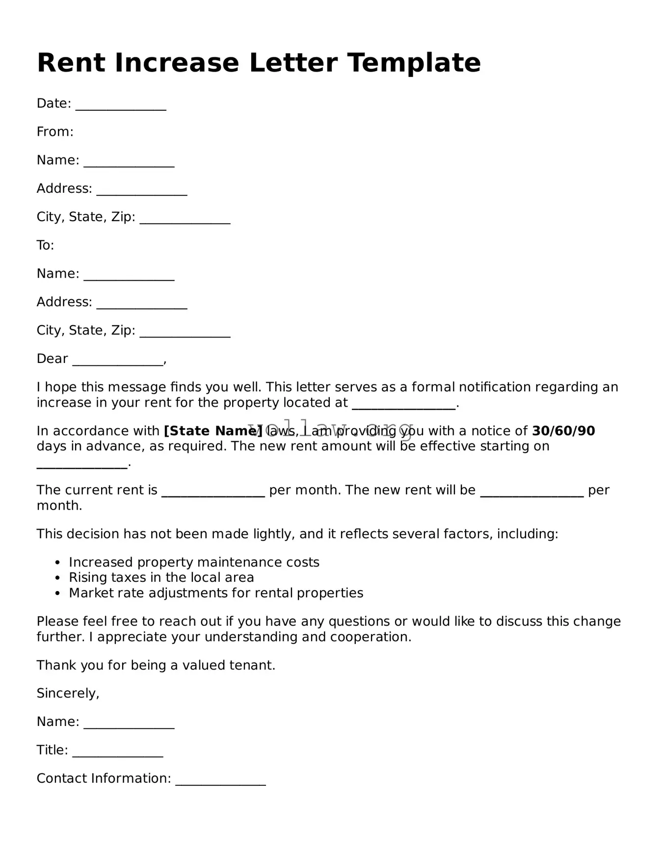 Free Rent Increase Letter Form