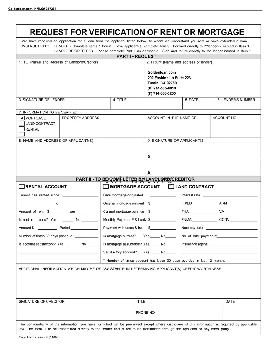 Verification Rent Mortgage Template