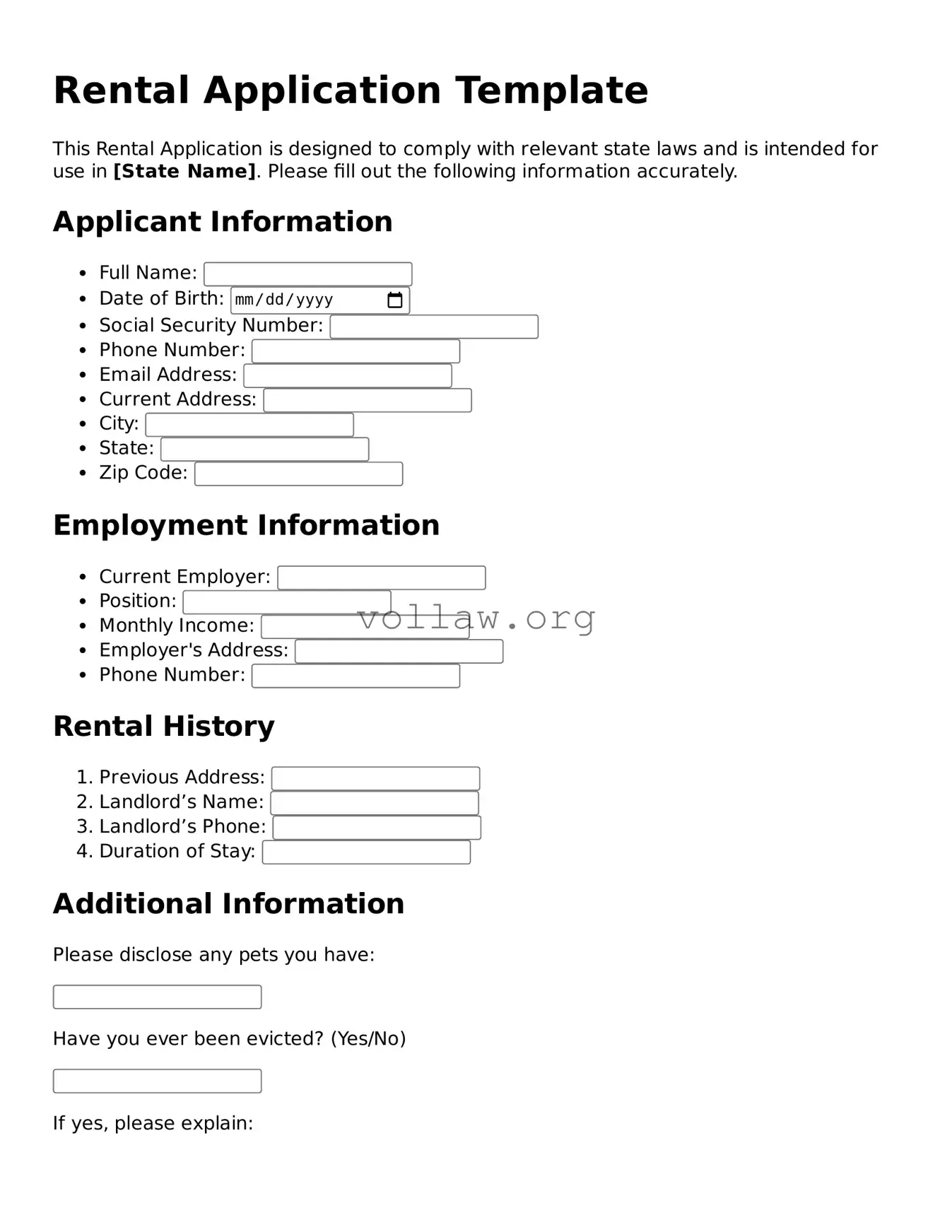 Free Rental Application Form