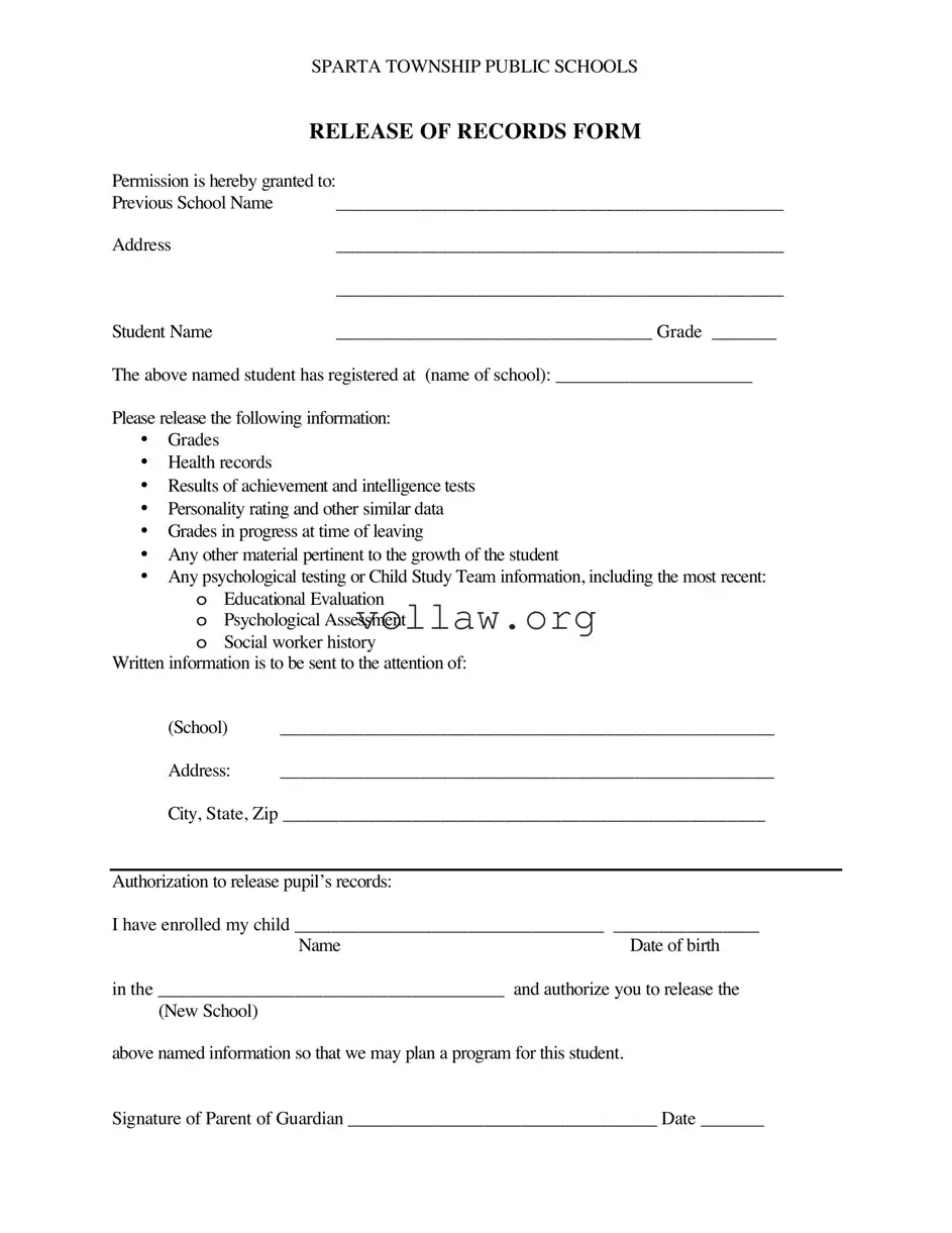 Release School Records Template