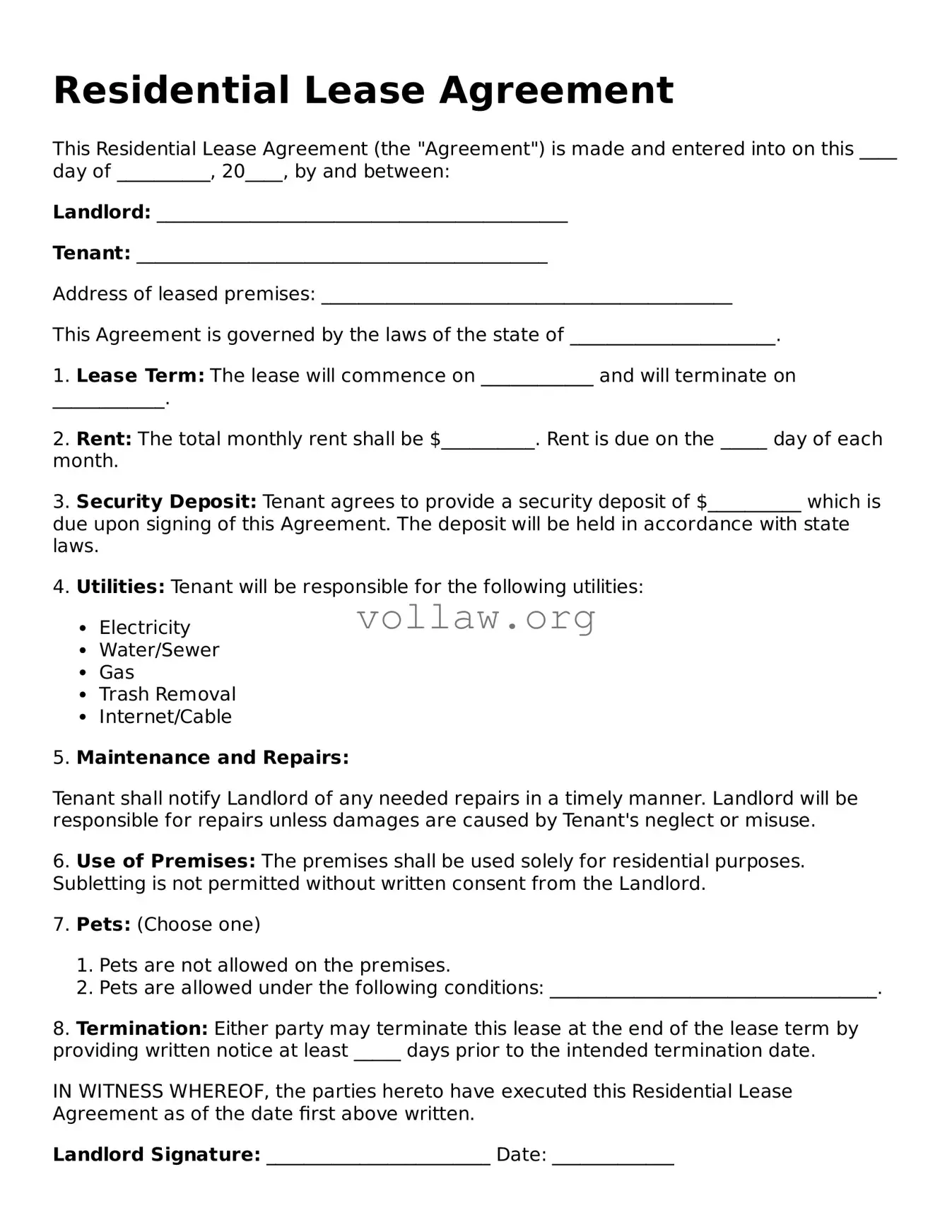 Free Residential Lease Agreement Form