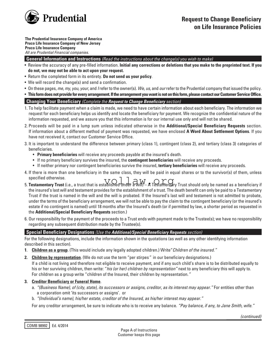 Prudential Change Beneficiary Template