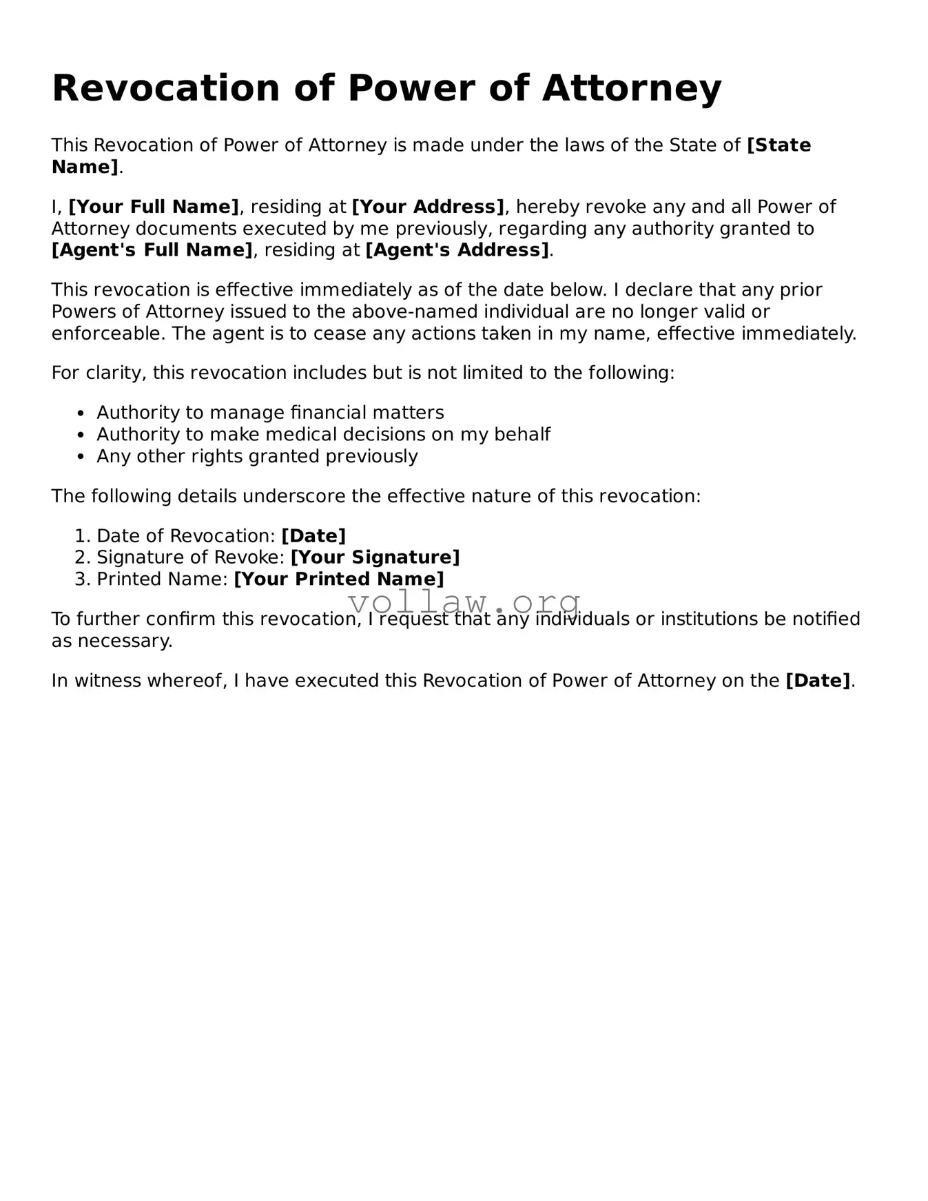 Free Revocation of Power of Attorney Form
