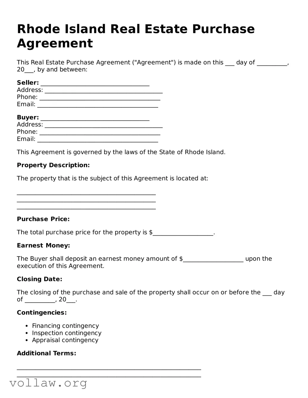 Attorney-Verified  Real Estate Purchase Agreement Form for Rhode Island