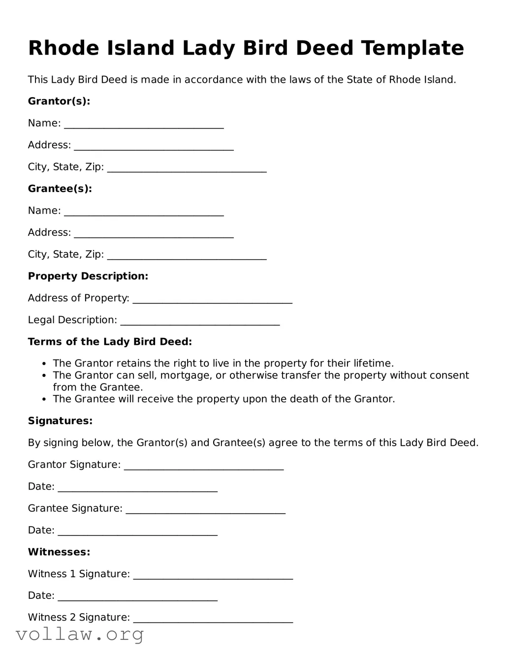 Attorney-Verified  Lady Bird Deed Form for Rhode Island