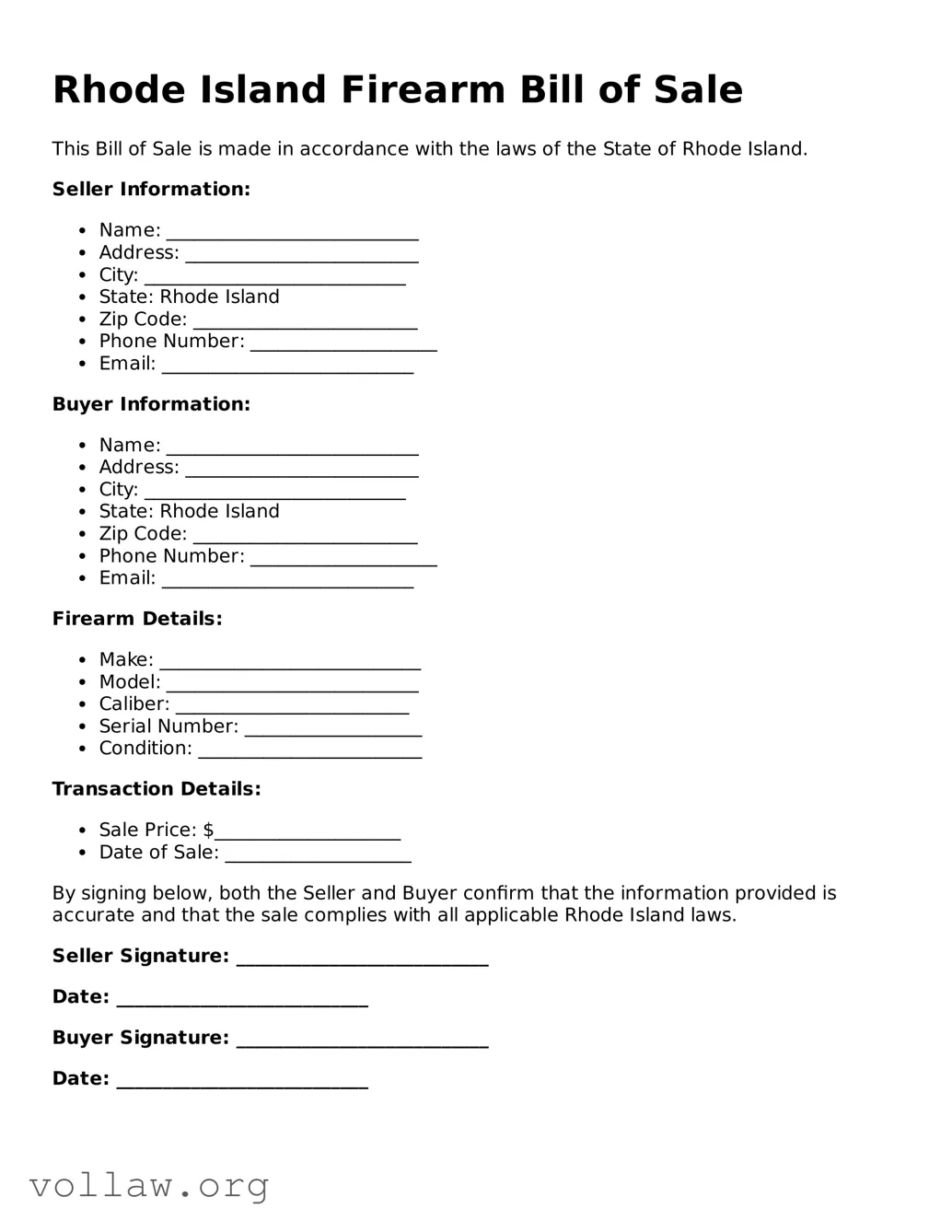 Attorney-Verified  Firearm Bill of Sale Form for Rhode Island