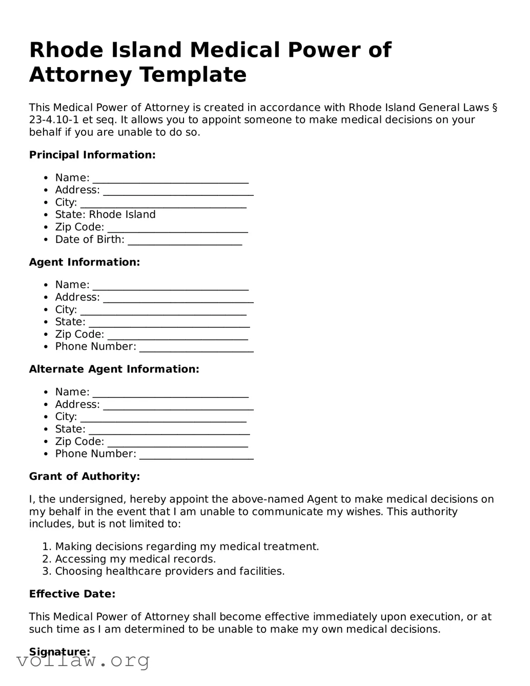 Attorney-Verified  Medical Power of Attorney Form for Rhode Island