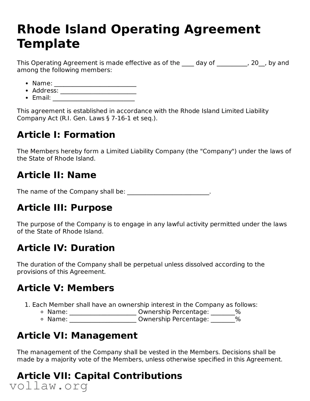 Attorney-Verified  Operating Agreement Form for Rhode Island