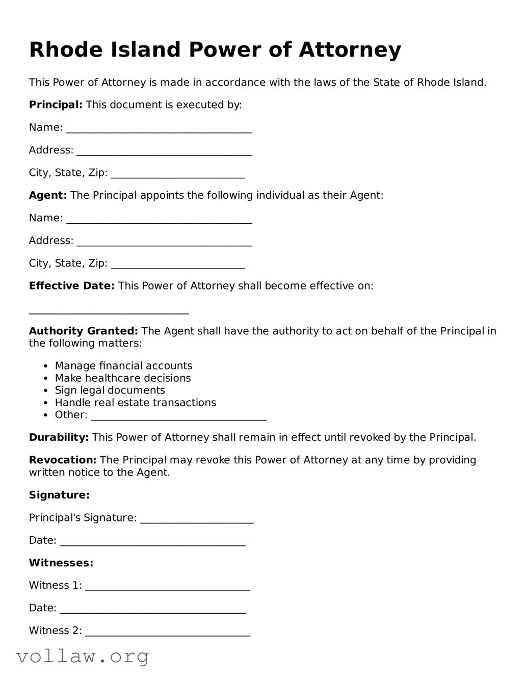Attorney-Verified  Power of Attorney Form for Rhode Island