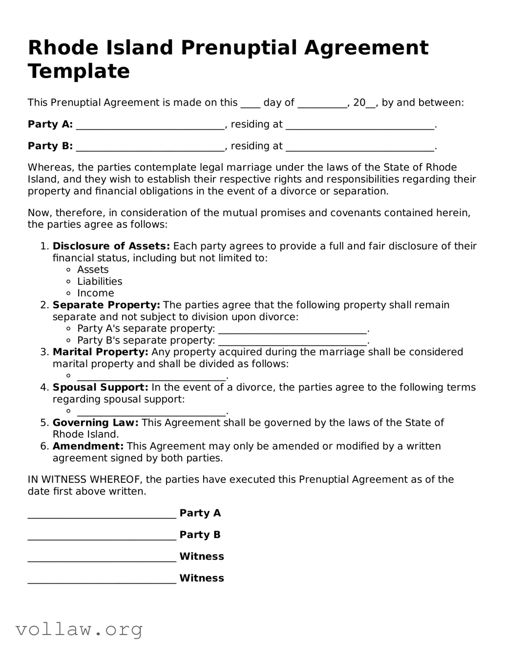 Attorney-Verified  Prenuptial Agreement Form for Rhode Island