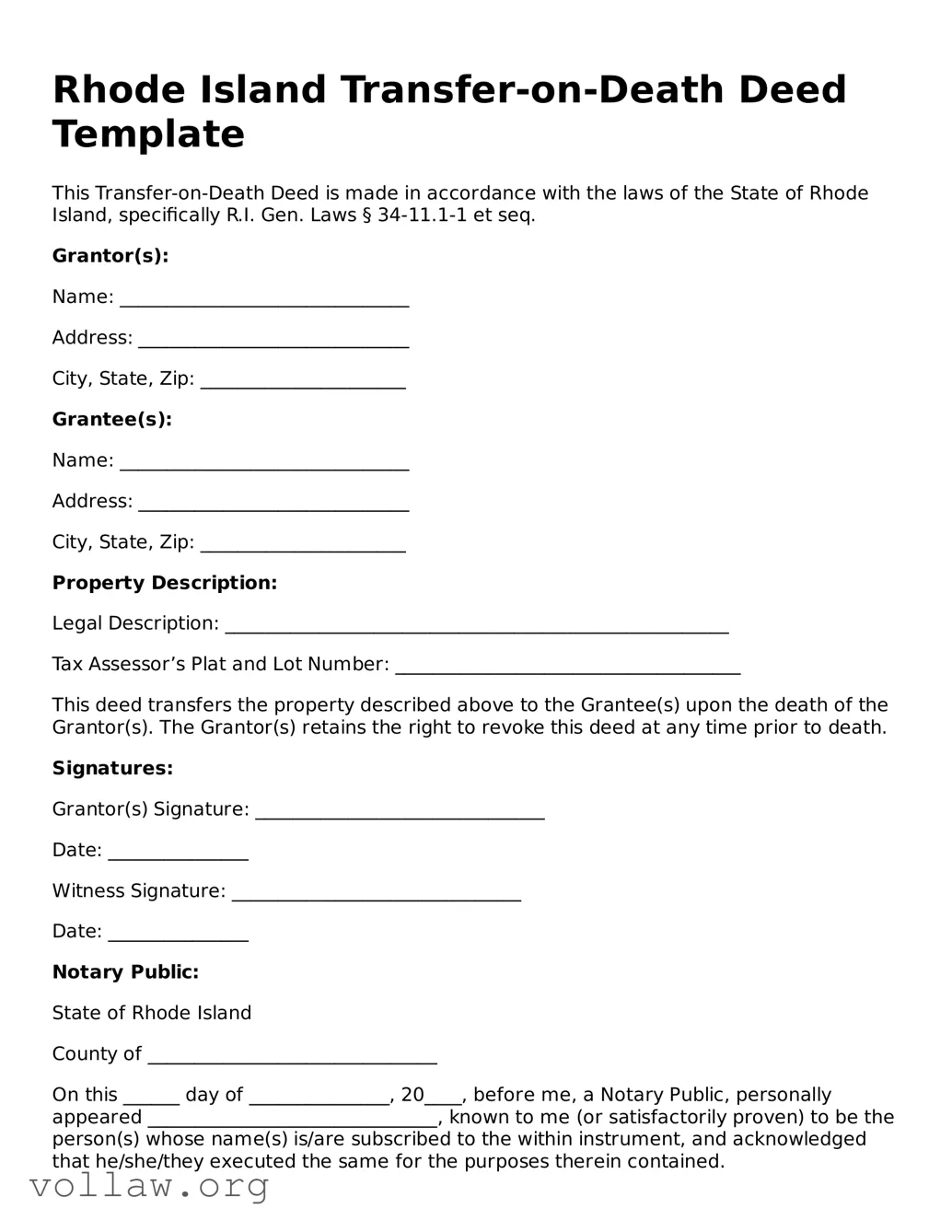 Attorney-Verified  Transfer-on-Death Deed Form for Rhode Island